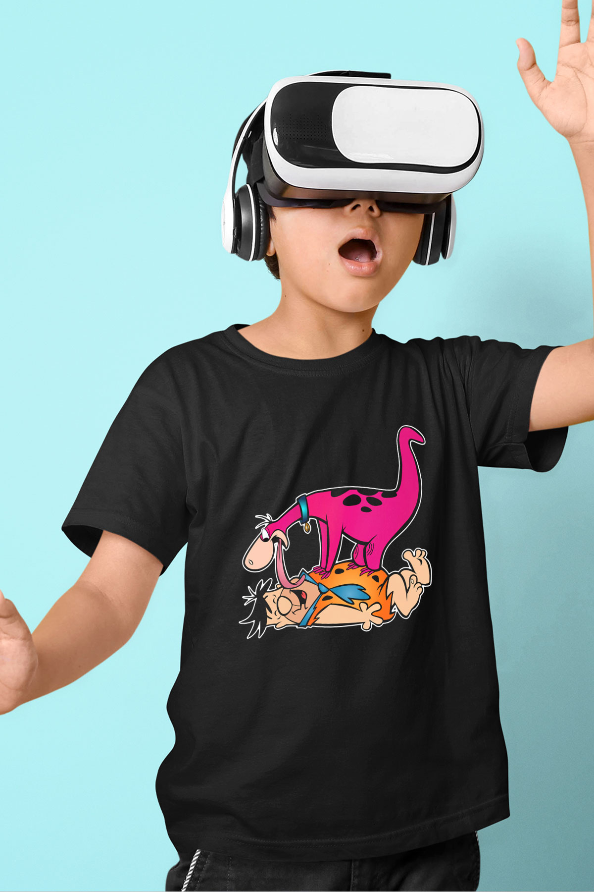 The Flintstones Taş Devri Baskılı Siyah Unisex Çocuk Tişört