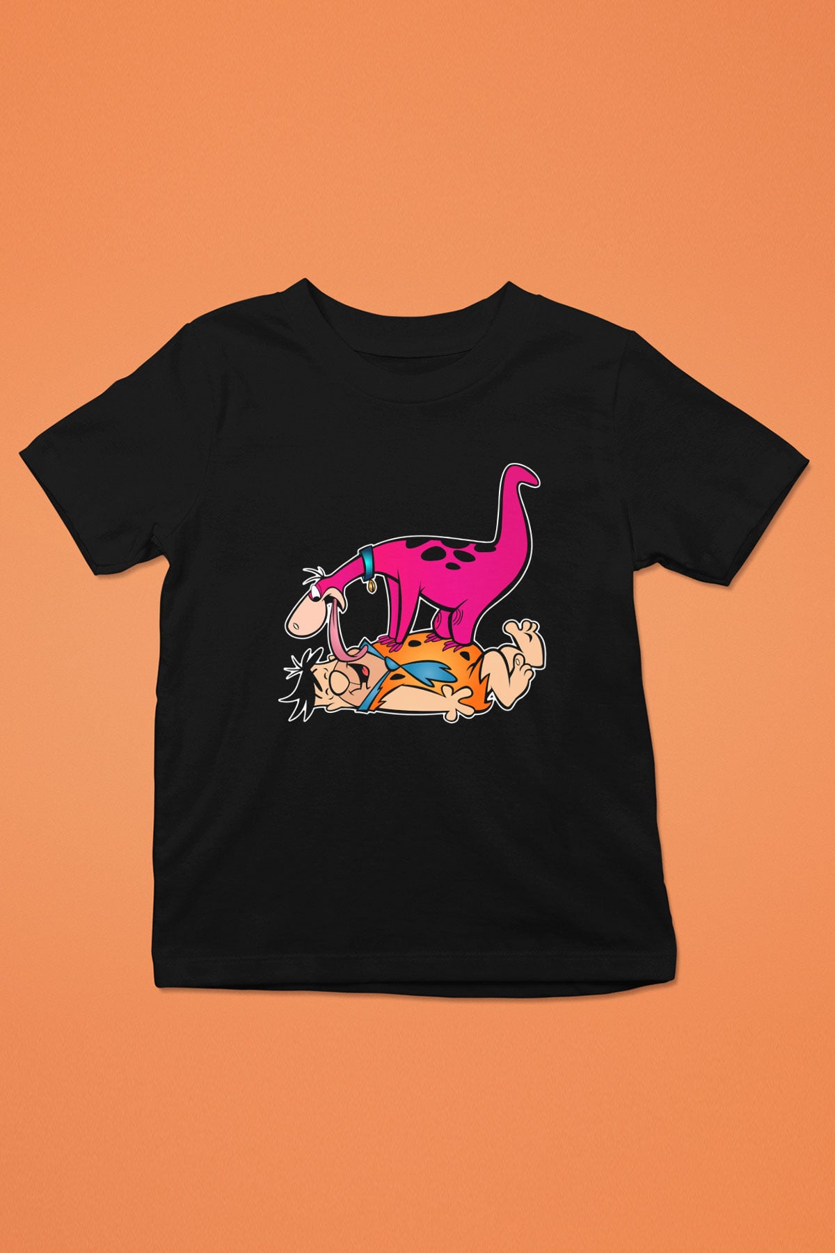 The Flintstones Taş Devri Baskılı Siyah Unisex Çocuk Tişört