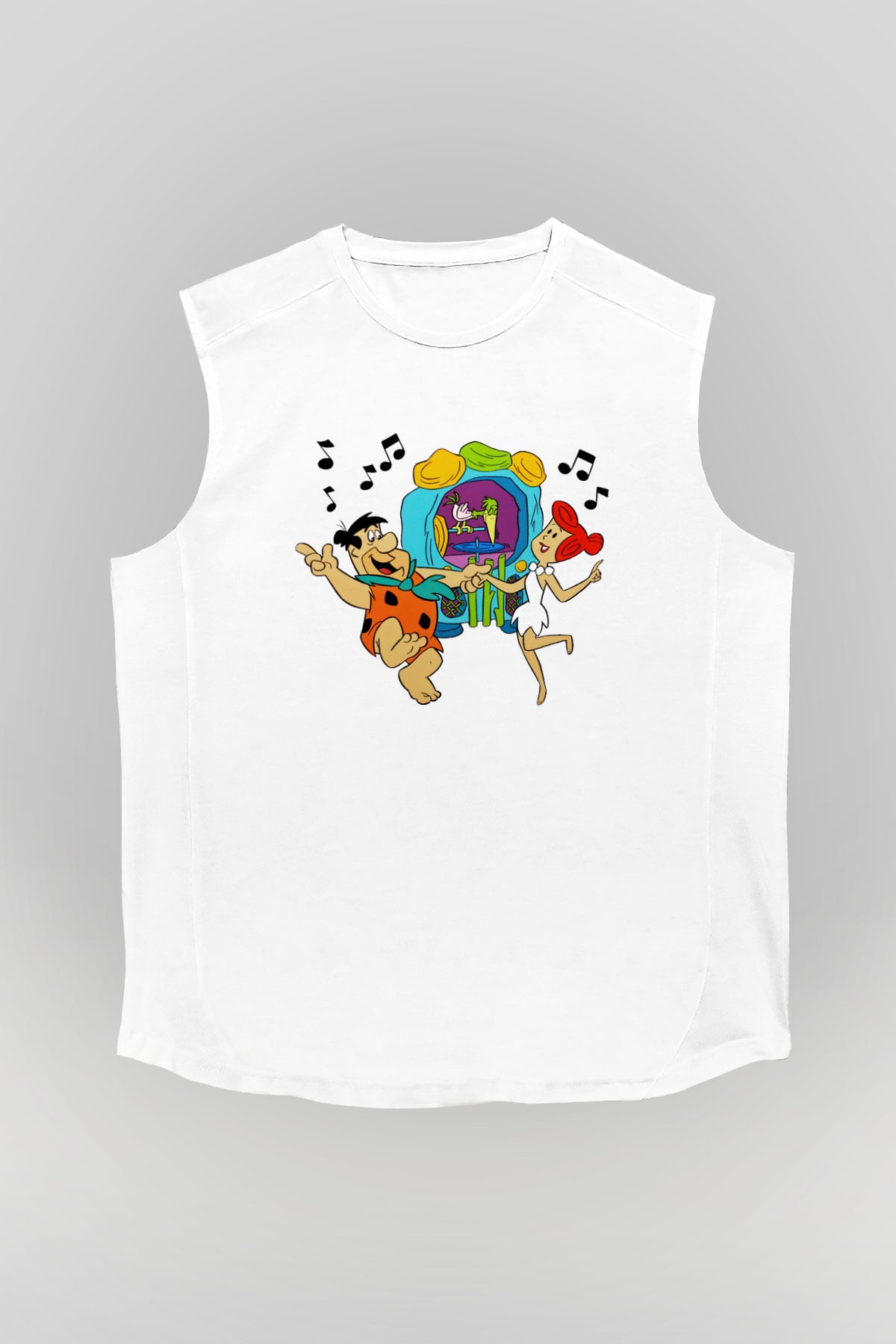 The Flintstones Taş Devri Beyaz Unisex Kolsuz Tişört