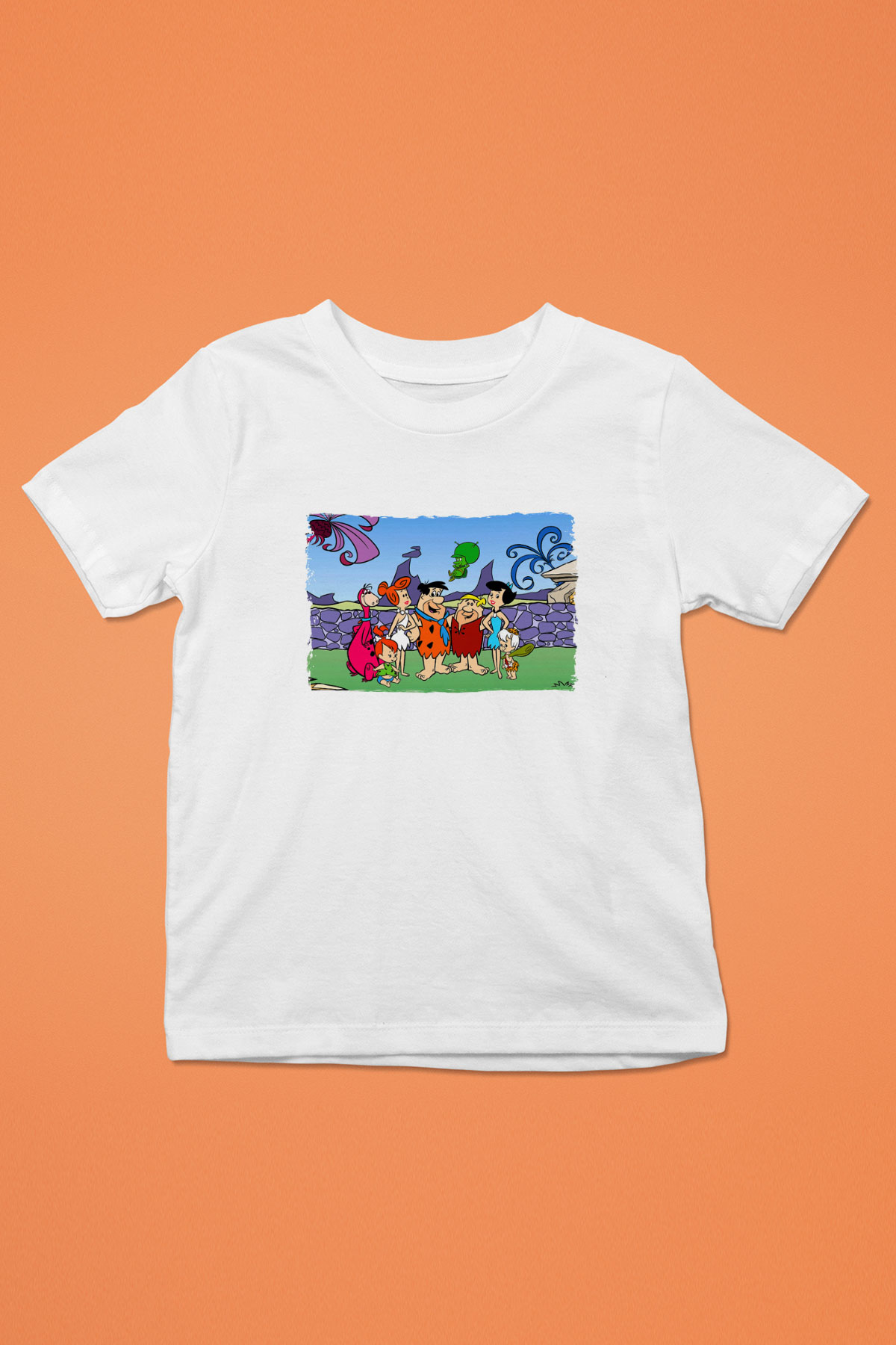 The Flintstones Taş Devri Beyaz Unisex  Çocuk Tişört