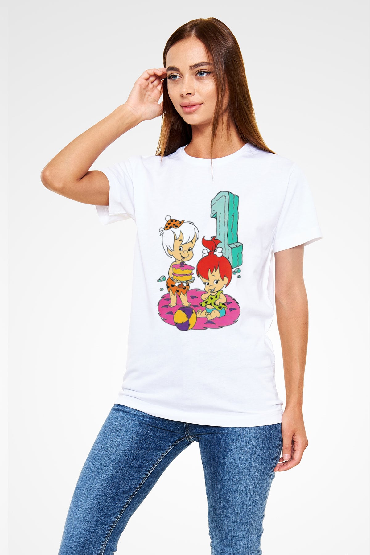 The Flintstones Taş Devri Beyaz Unisex Tişört