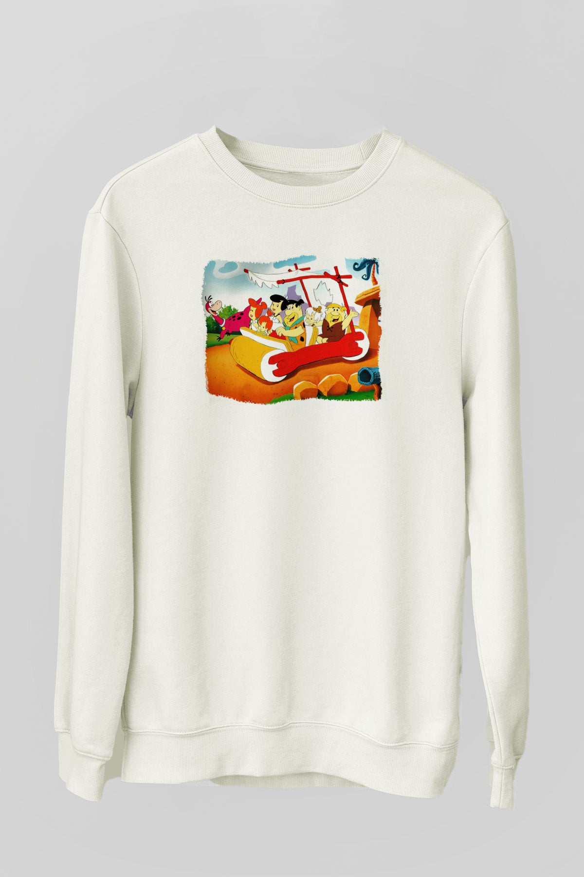 The Flintstones Taş Devri Beyaz Unisex Sweatshirt