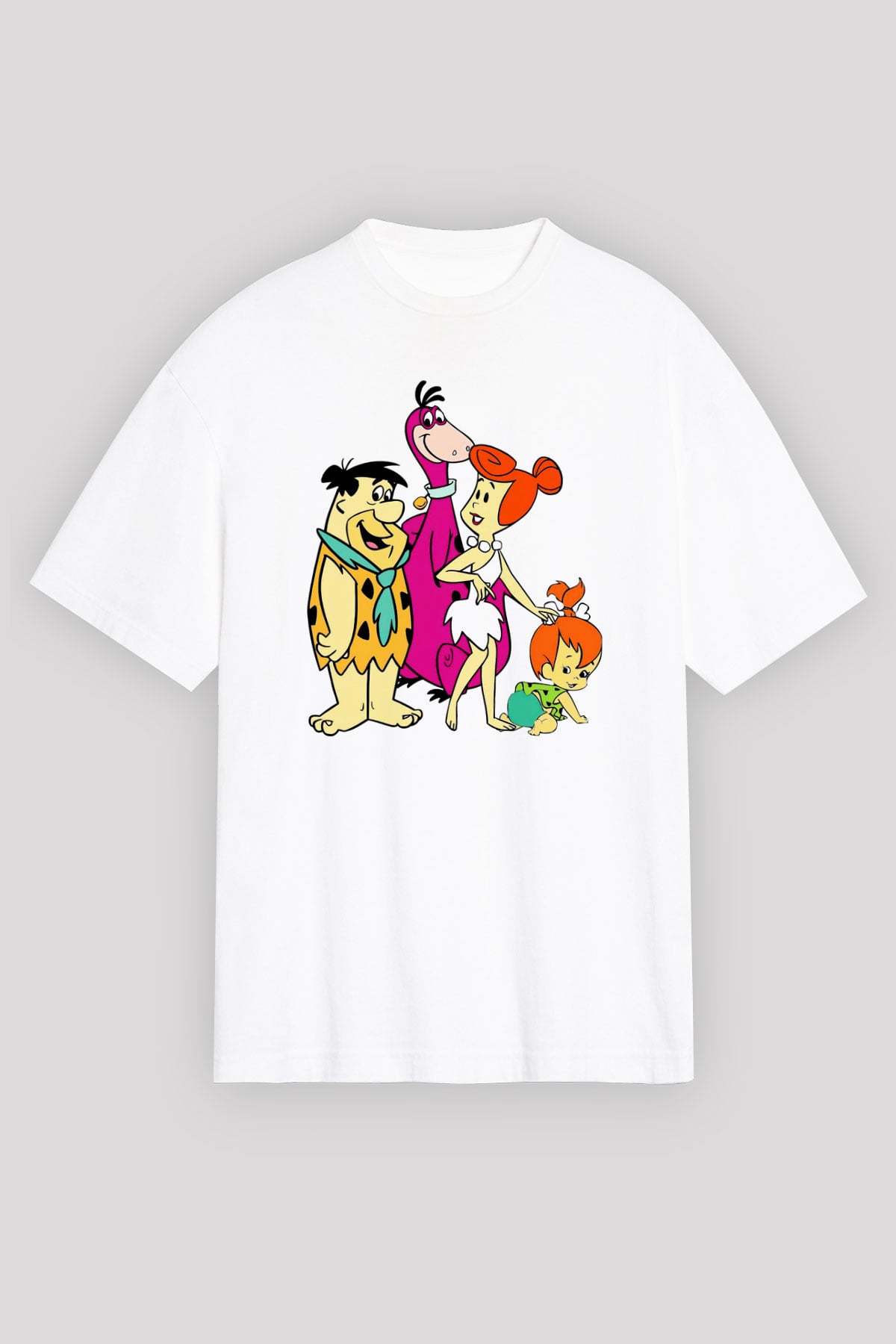 The Flintstones Taş Devri Beyaz Unisex Oversize Tişört