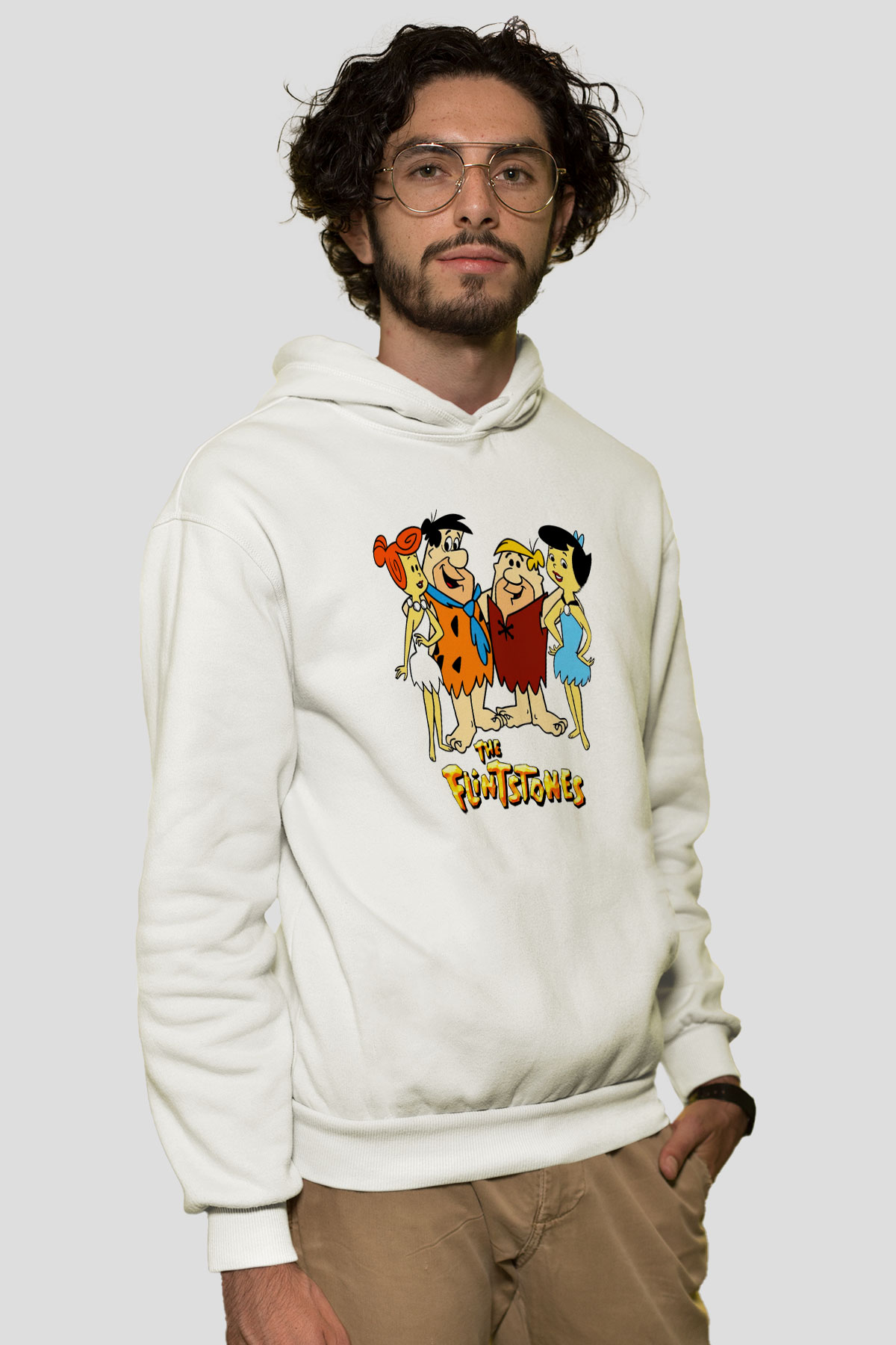 The Flintstones Taş Devri Beyaz Unisex Hoodie