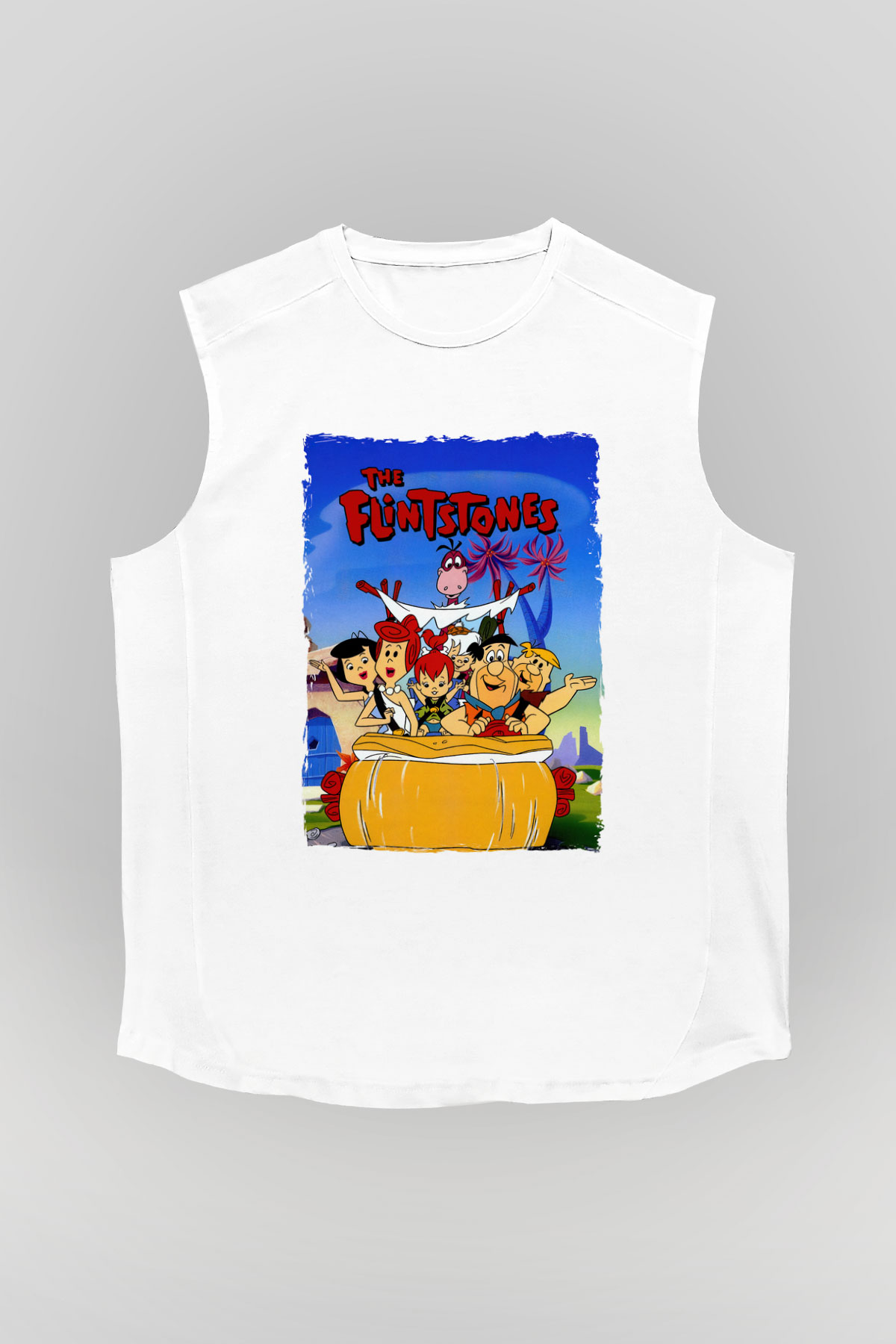 The Flintstones Taş Devri Beyaz Unisex  Kolsuz Tişört