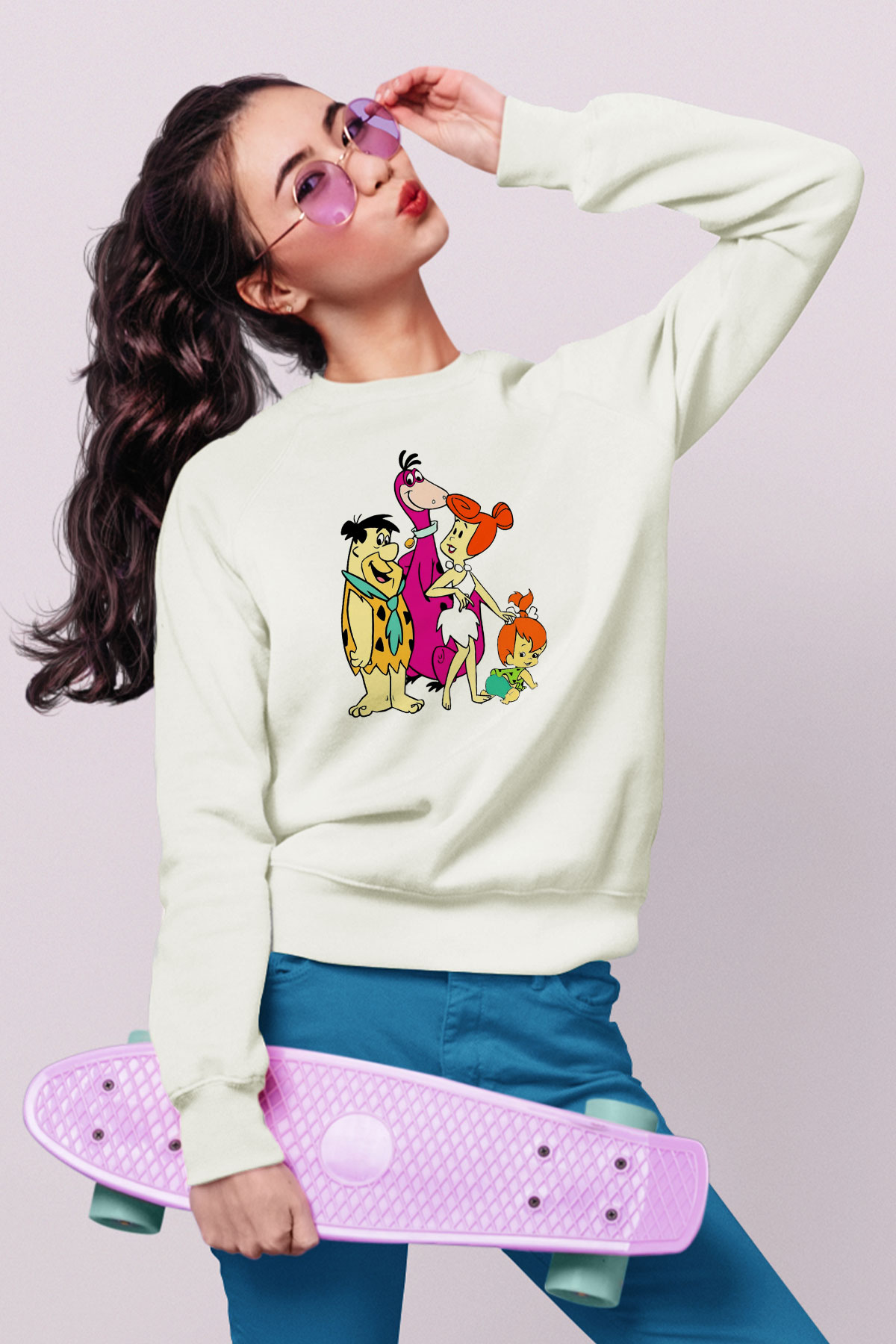 The Flintstones Taş Devri Beyaz Unisex Sweatshirt