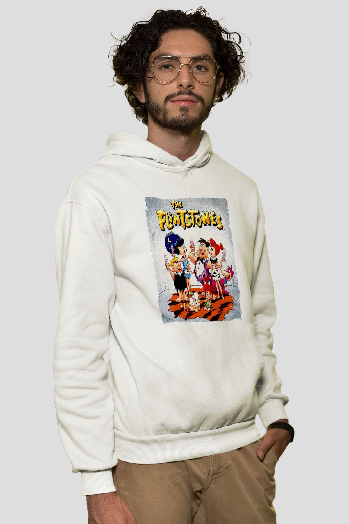 The Flintstones Taş Devri Beyaz Unisex Hoodie