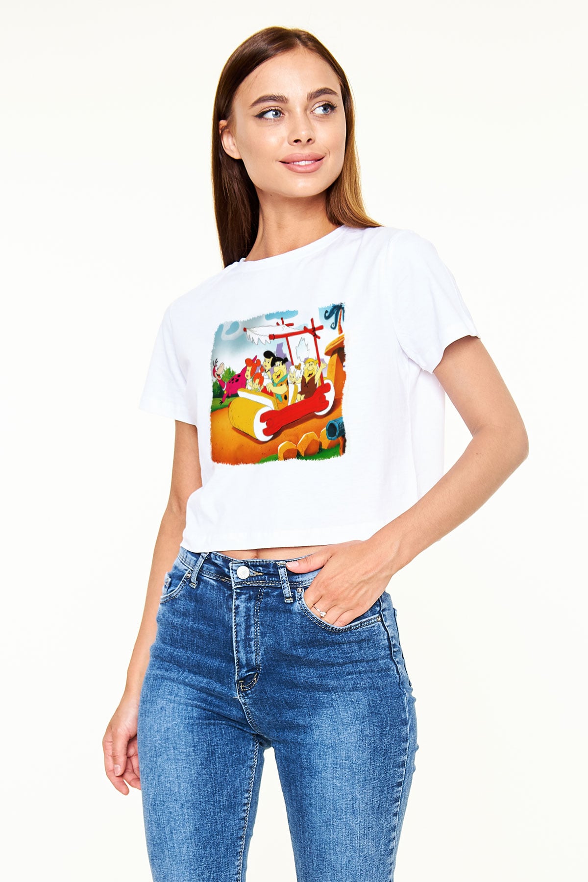 The Flintstones Taş Devri Beyaz Unisex Oversize Tişört