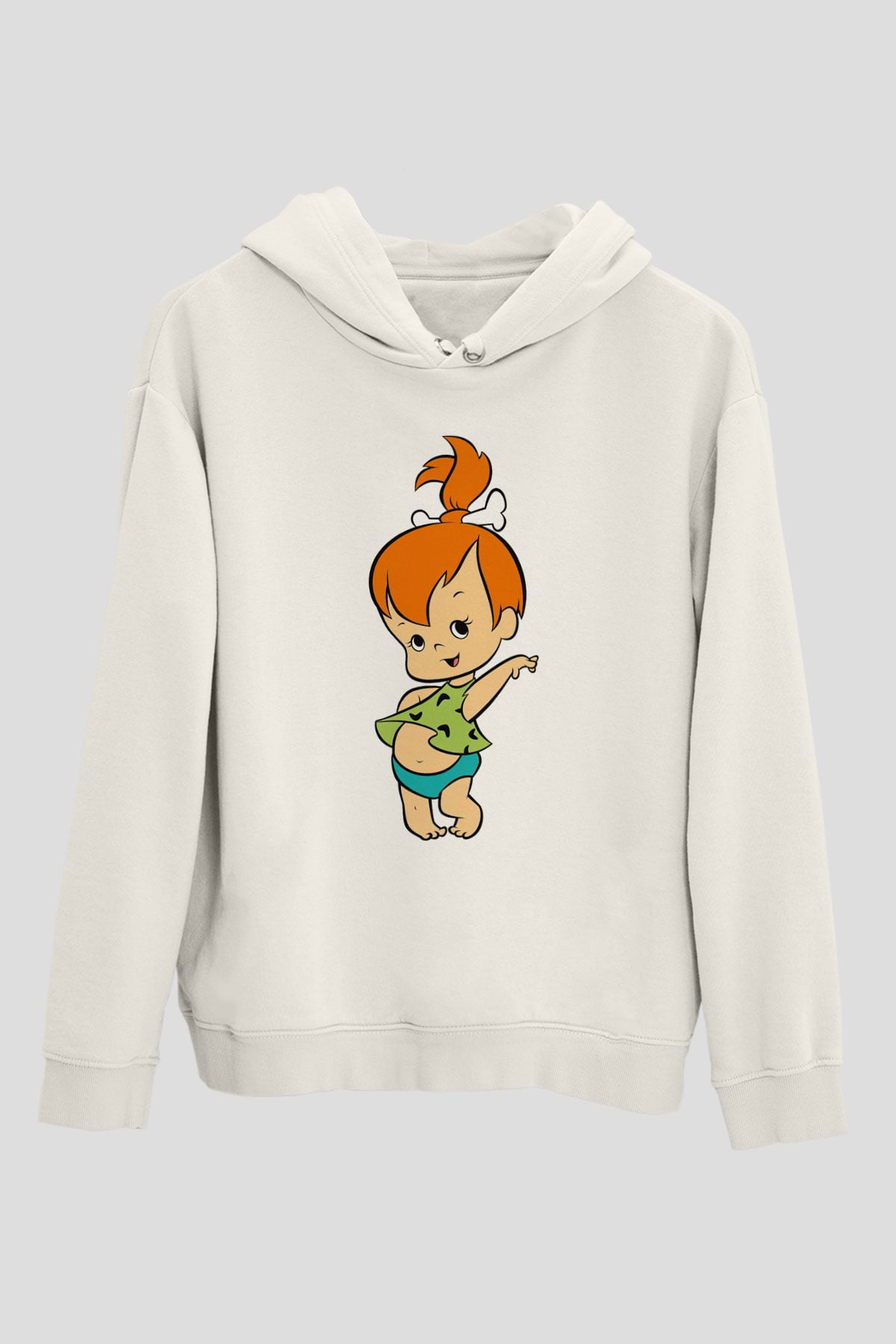 The Flintstones Taş Devri Beyaz Unisex Kapşonlu Sweatshirt