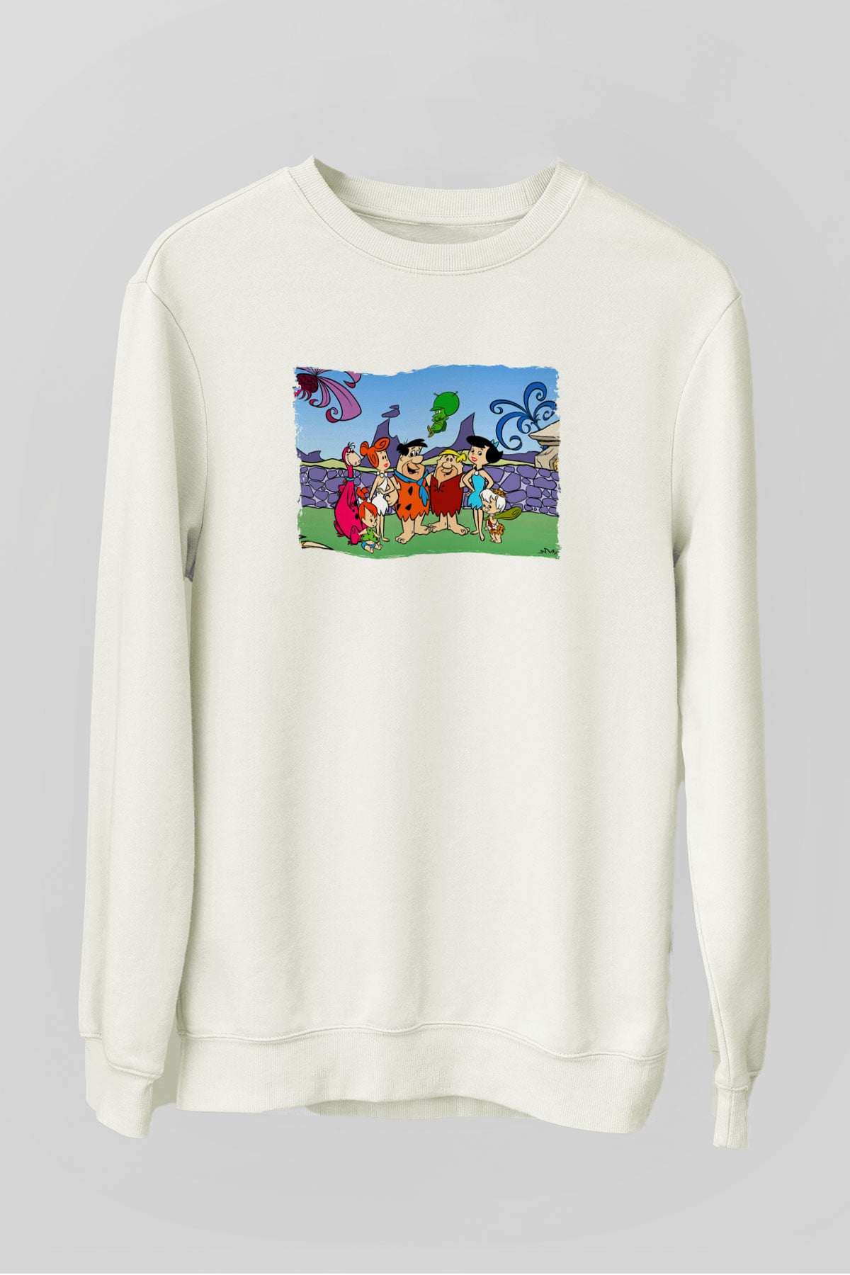 The Flintstones Taş Devri Beyaz Unisex  Sweatshirt