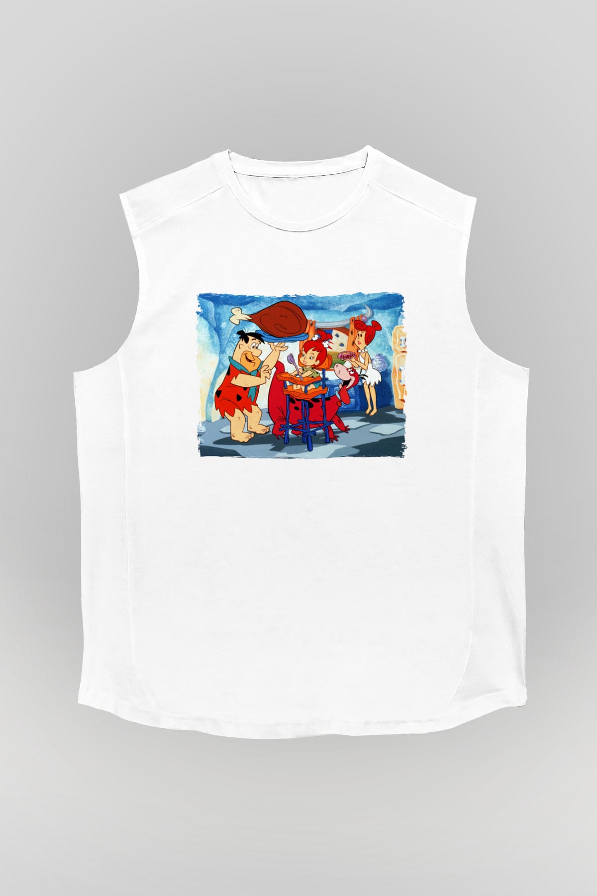 The Flintstones Taş Devri Beyaz Unisex  Kolsuz Tişört