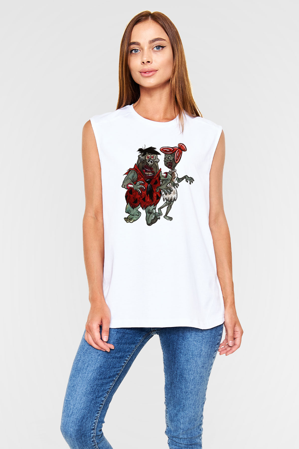 The Flintstones Taş Devri Beyaz Unisex Kolsuz Tişört