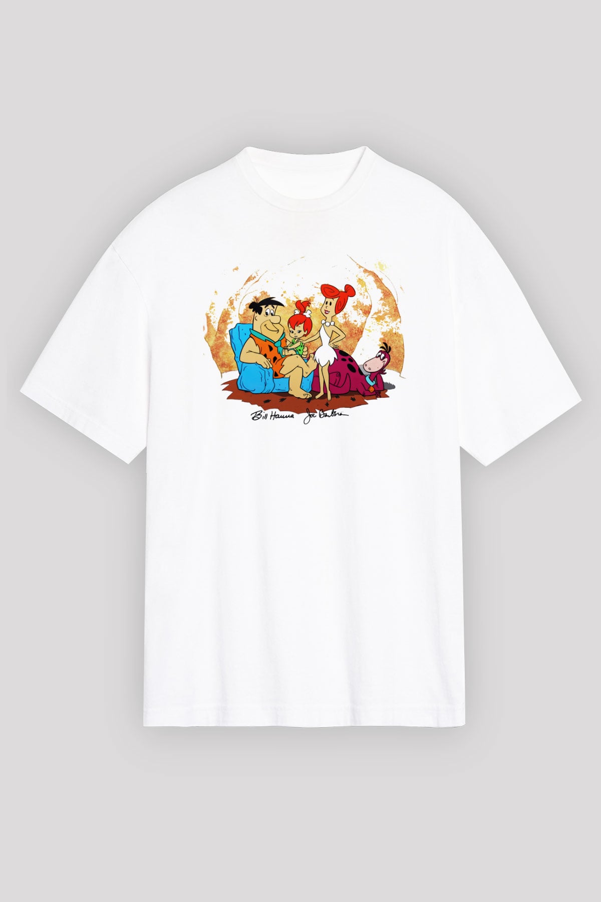 The Flintstones Taş Devri Beyaz Unisex Oversize Tişört
