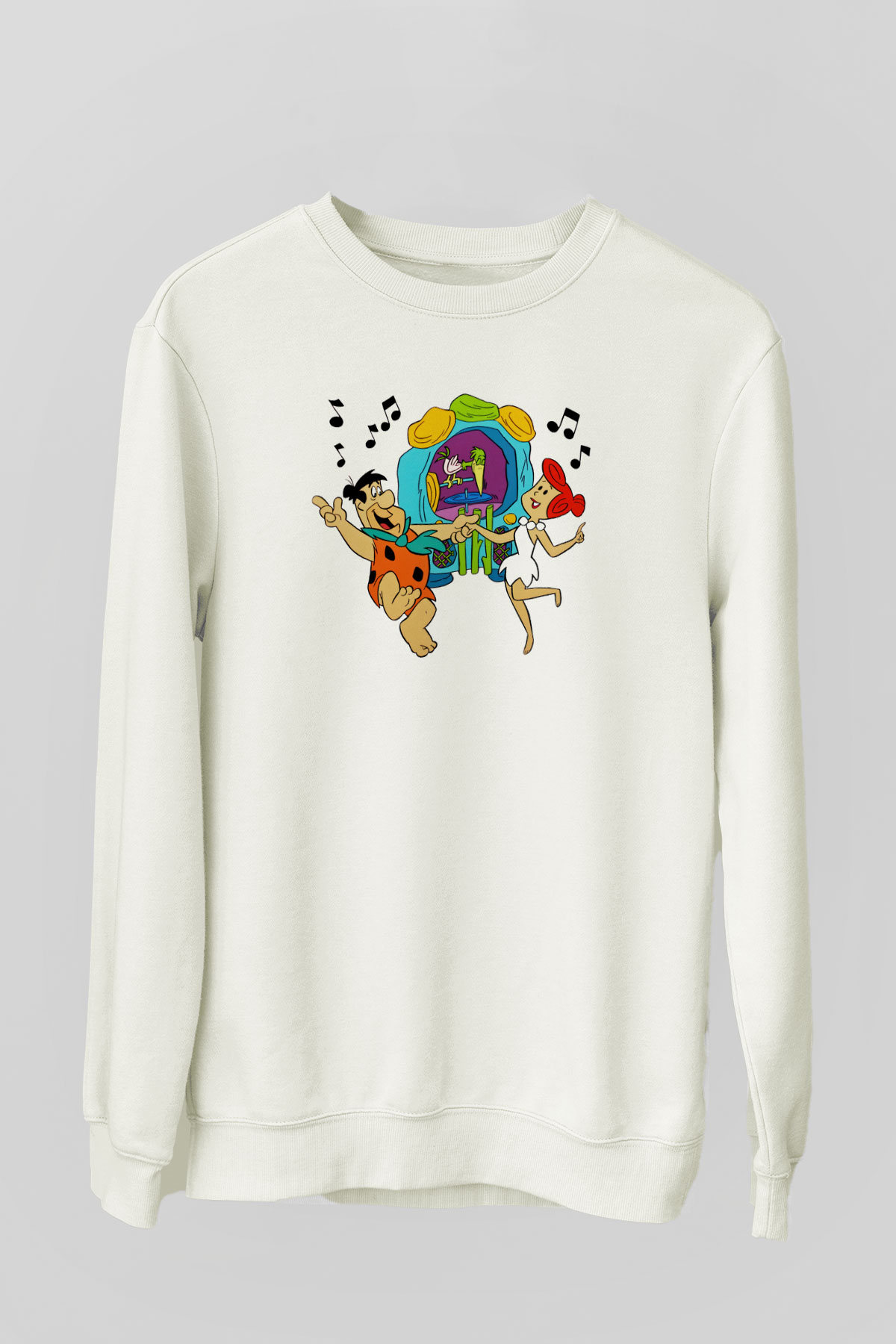 The Flintstones Taş Devri Beyaz Unisex Sweatshirt