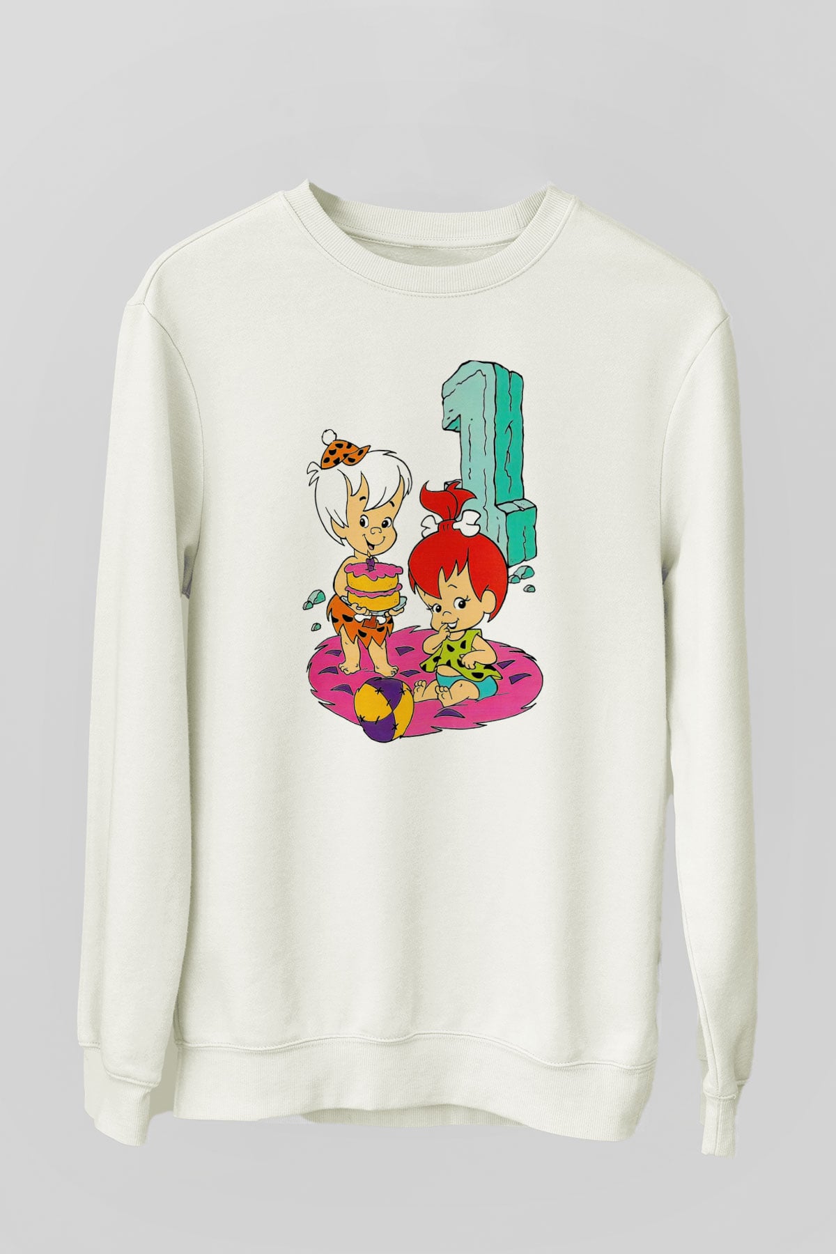 The Flintstones Taş Devri Beyaz Unisex Sweatshirt