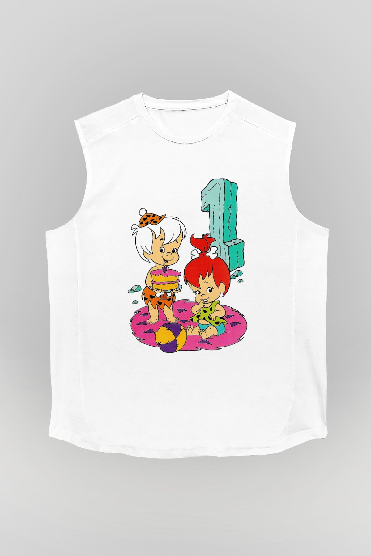 The Flintstones Taş Devri Beyaz Unisex Kolsuz Tişört