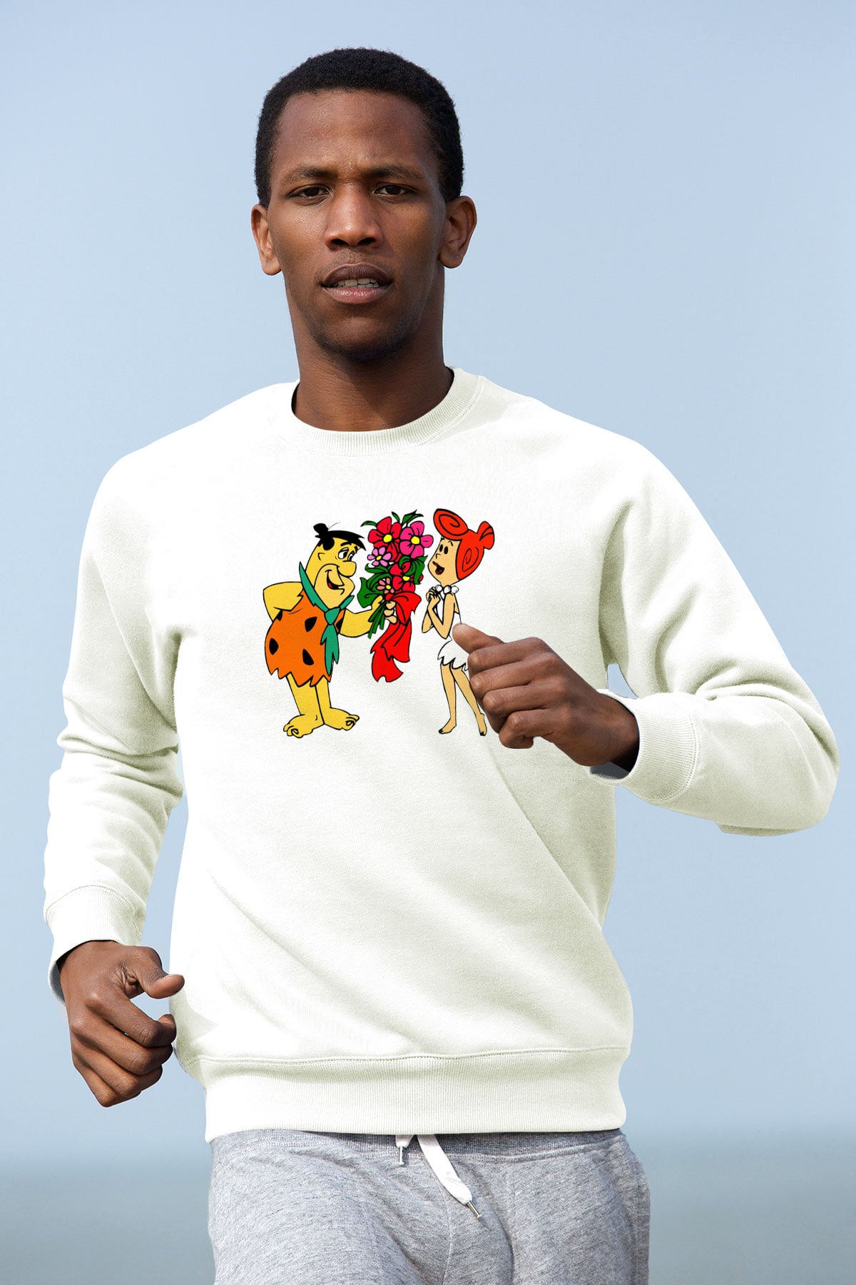 The Flintstones Taş Devri Beyaz Unisex  Sweatshirt
