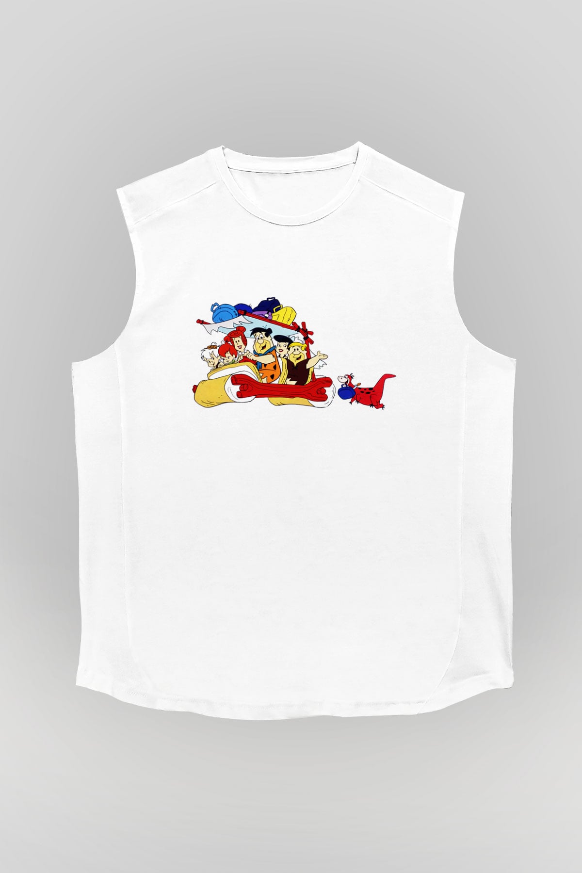 The Flintstones Taş Devri Beyaz Unisex Kolsuz Tişört