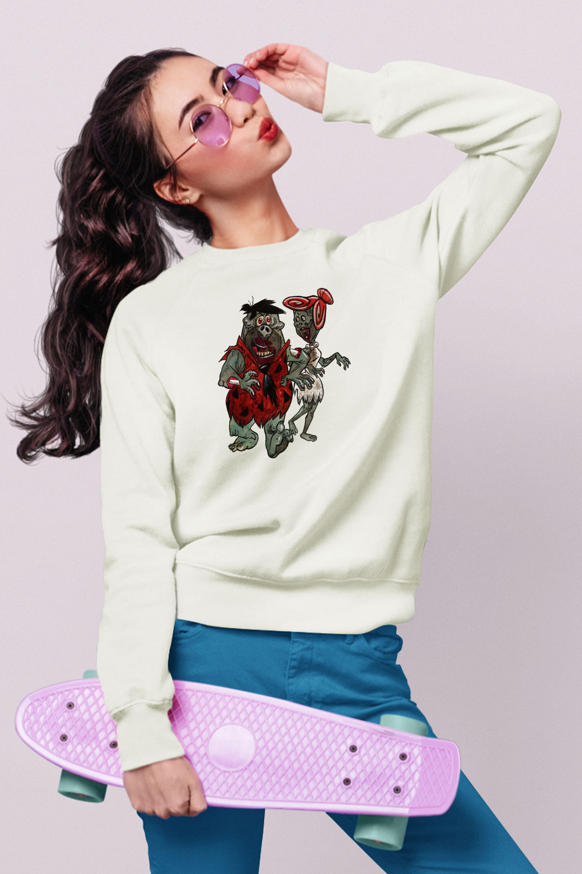 The Flintstones Taş Devri Beyaz Unisex Sweatshirt