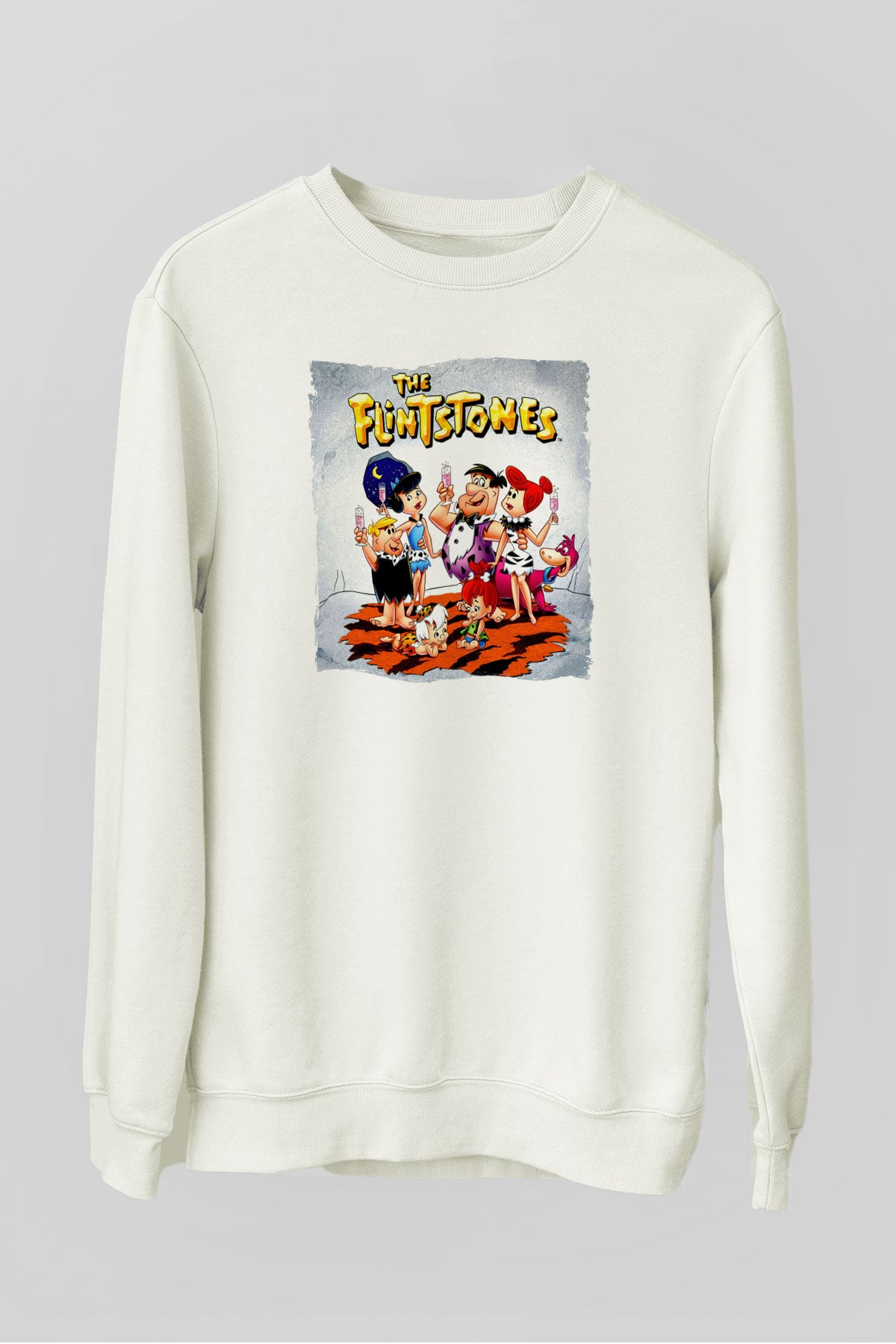 The Flintstones Taş Devri Beyaz Unisex  Sweatshirt