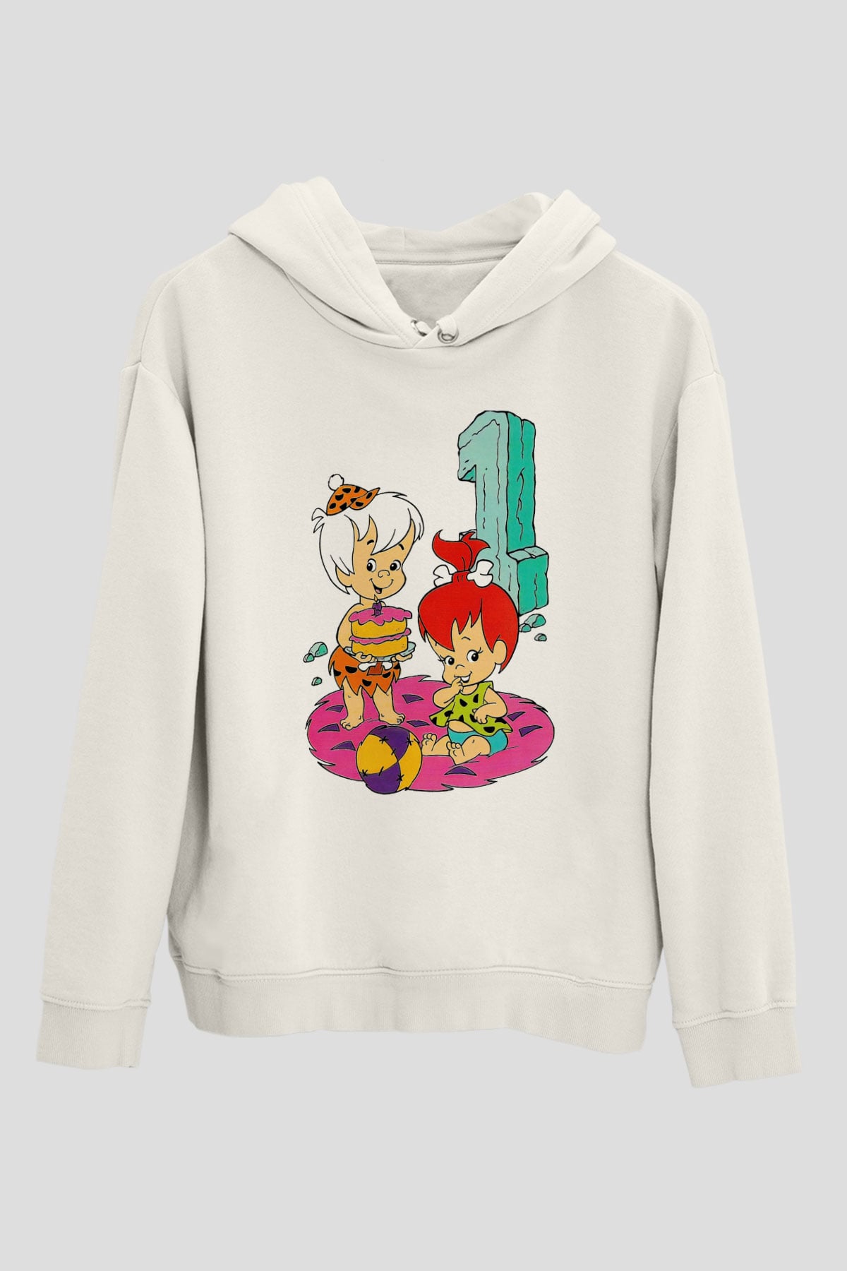 The Flintstones Taş Devri Beyaz Unisex Kapşonlu Sweatshirt