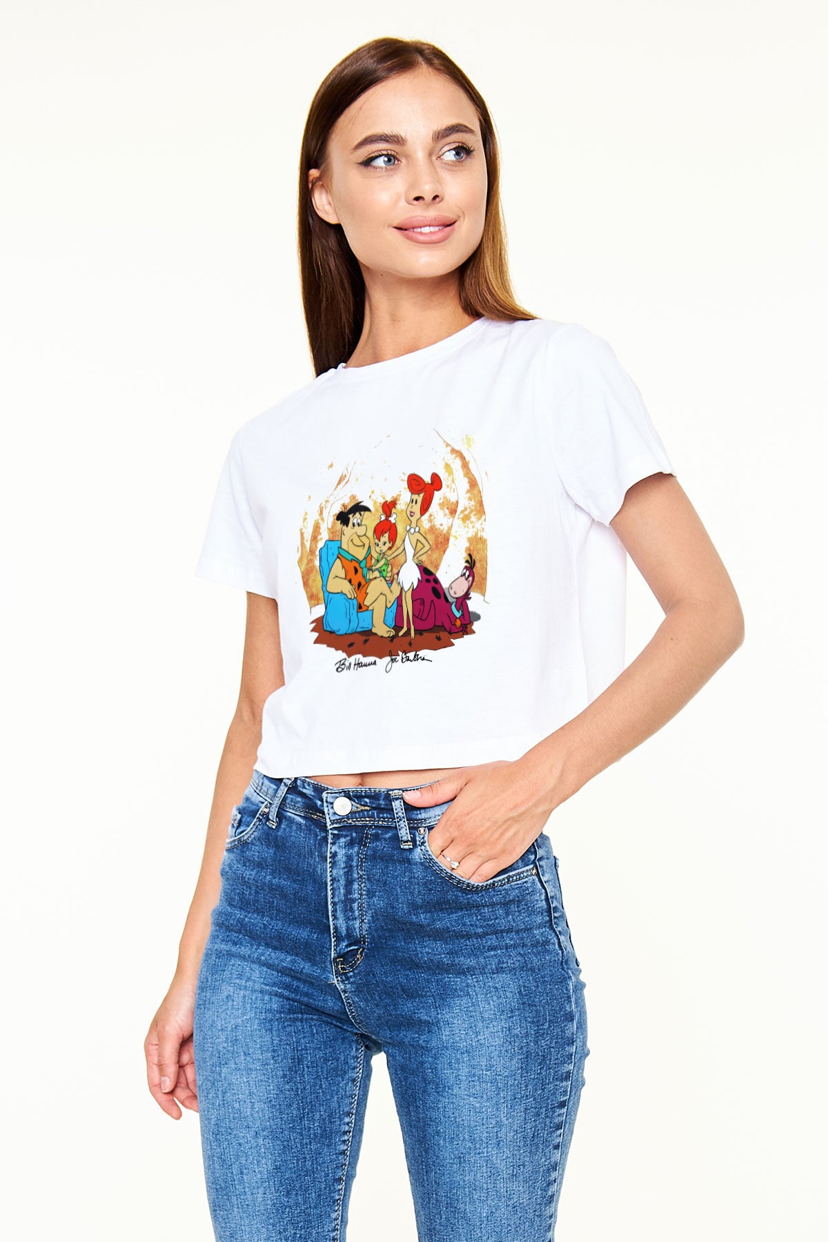 The Flintstones Taş Devri Beyaz Unisex Oversize Tişört