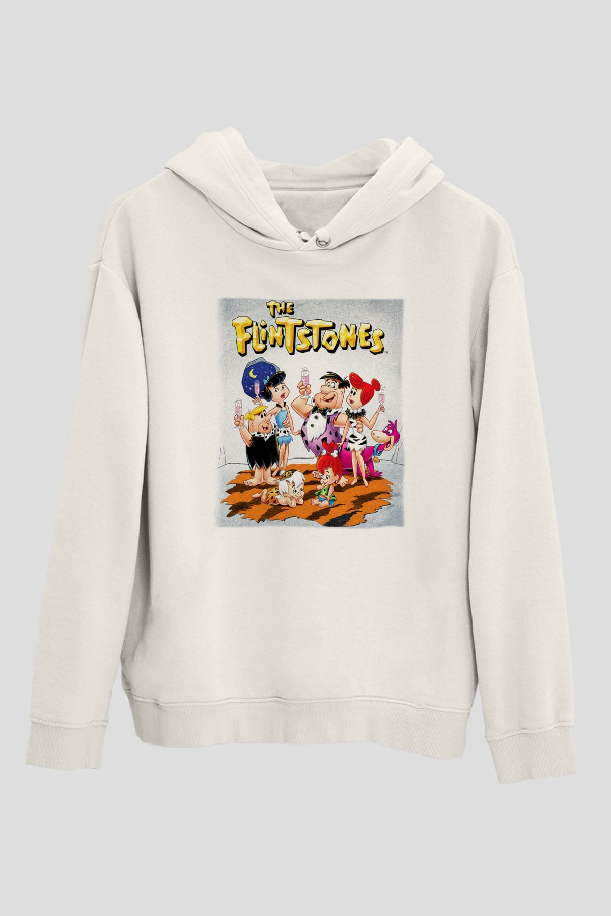 The Flintstones Taş Devri Beyaz Unisex Kapşonlu Sweatshirt