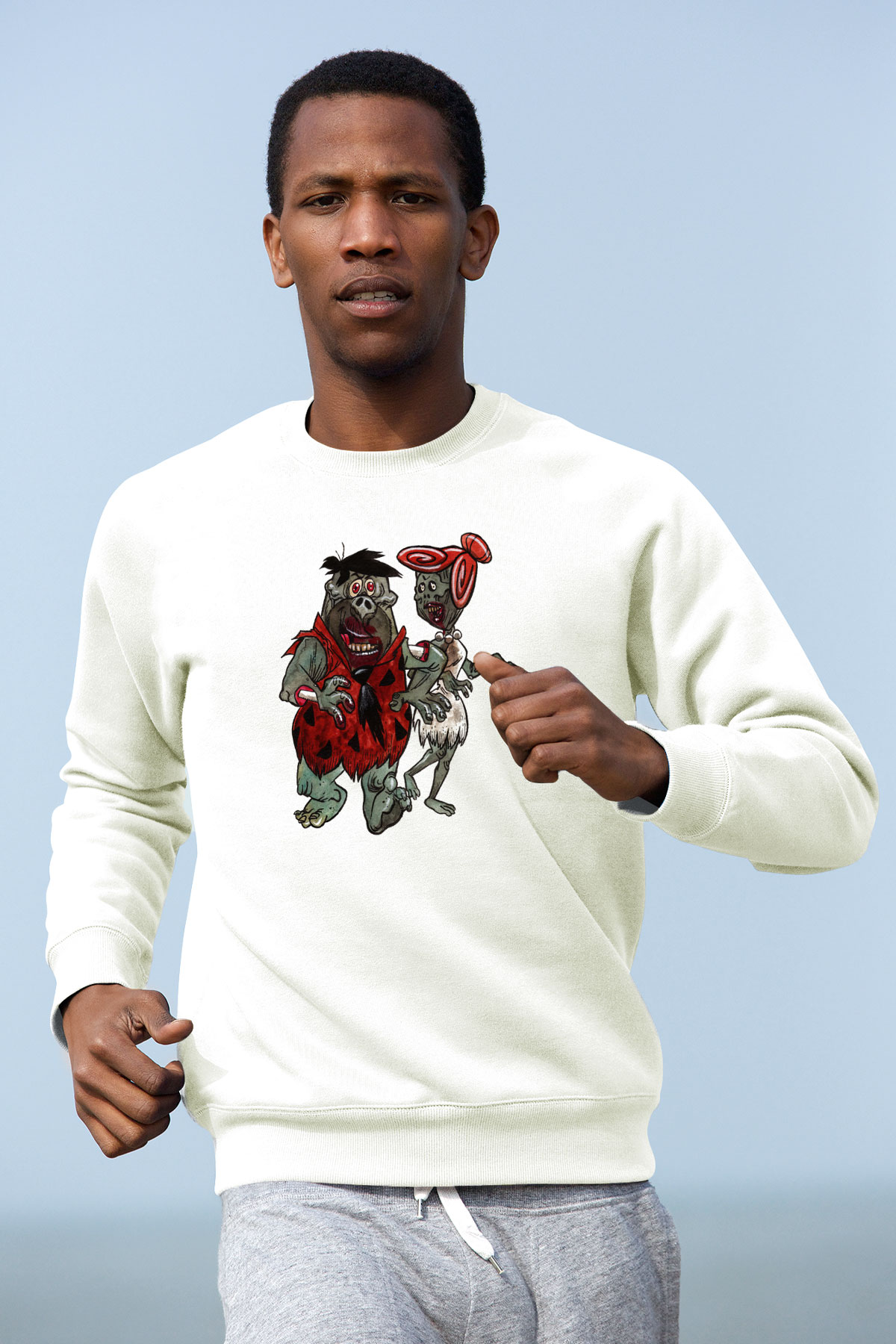 The Flintstones Taş Devri Beyaz Unisex Sweatshirt