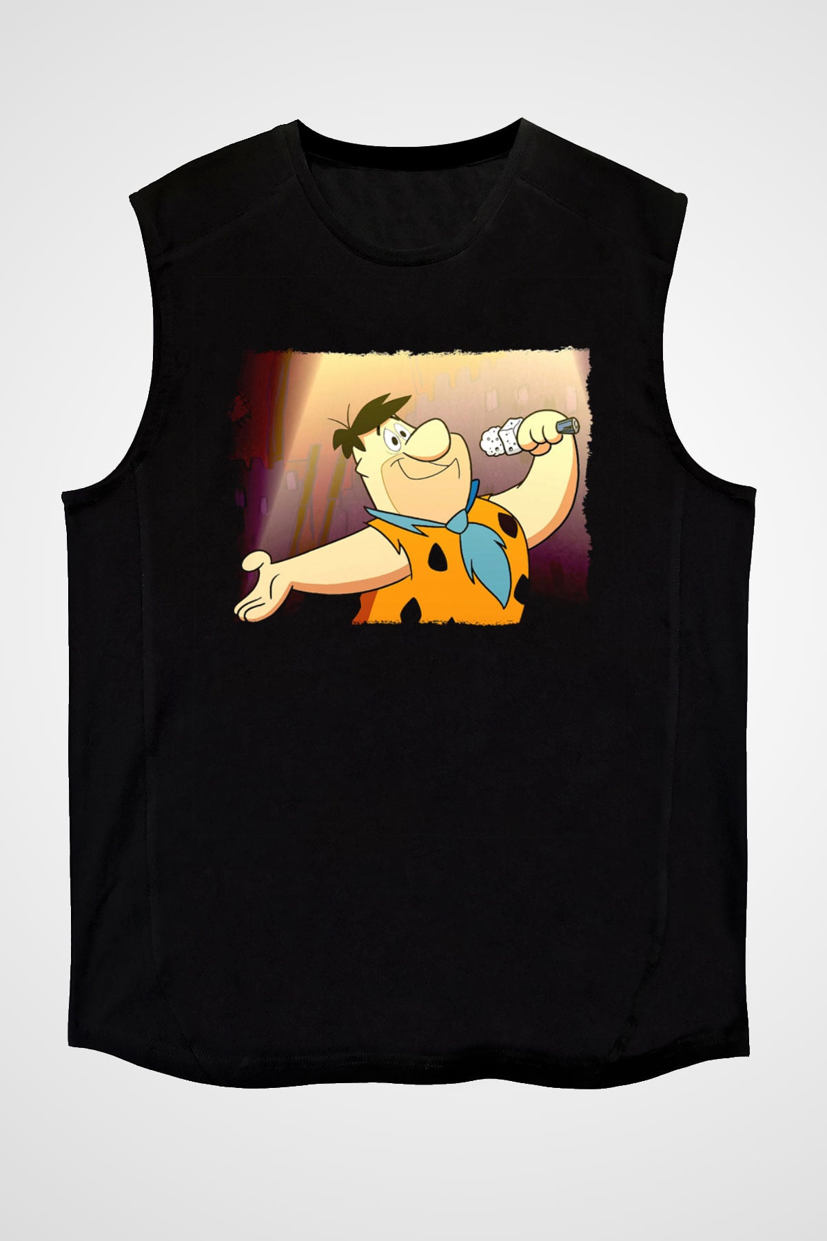 The Flintstones Taş Devri Siyah Unisex  Kolsuz Tişört