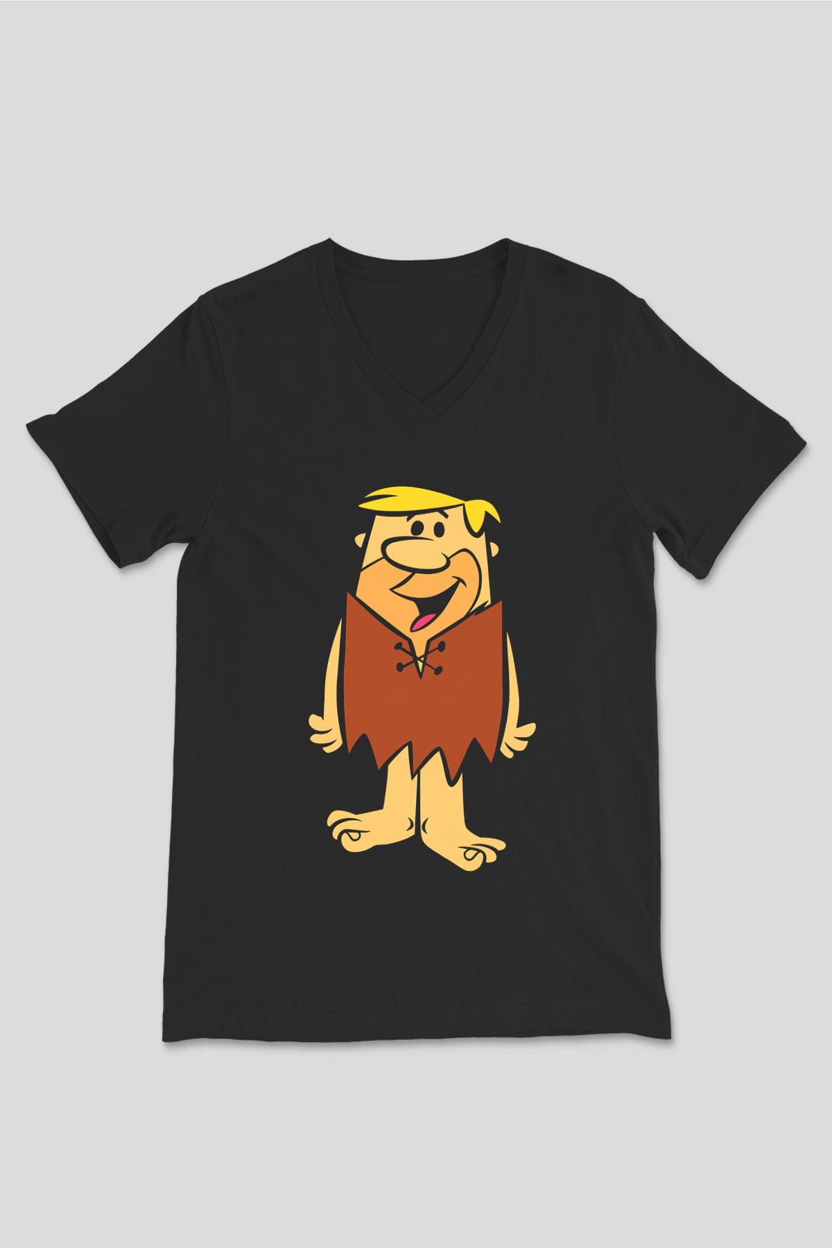 The Flintstones Taş Devri Siyah Unisex V Yaka Tişört