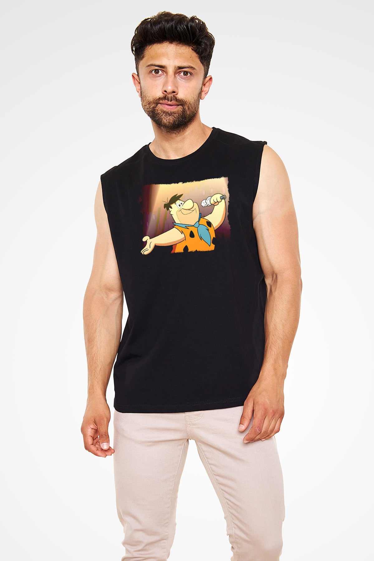 The Flintstones Taş Devri Siyah Unisex  Kolsuz Tişört