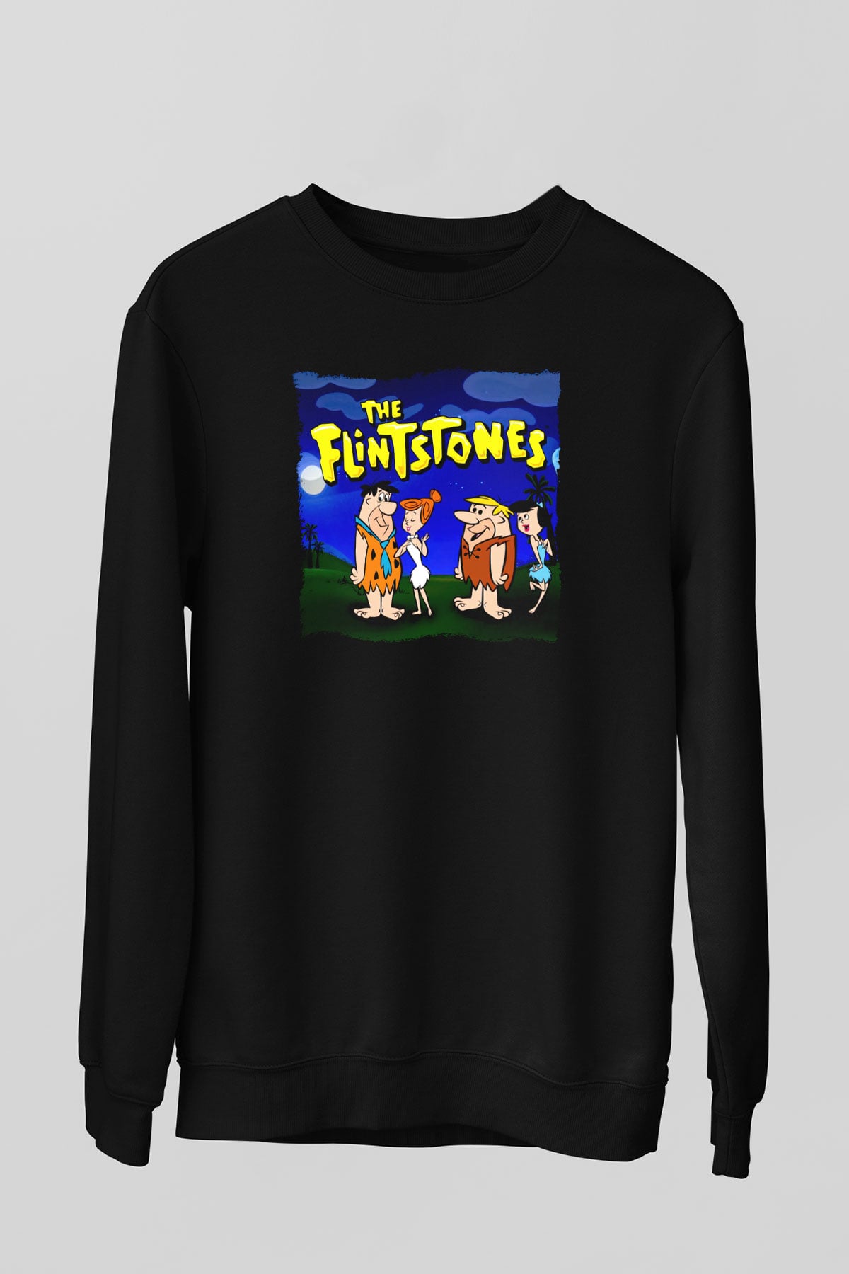 The Flintstones Taş Devri Siyah Unisex  Sweatshirt