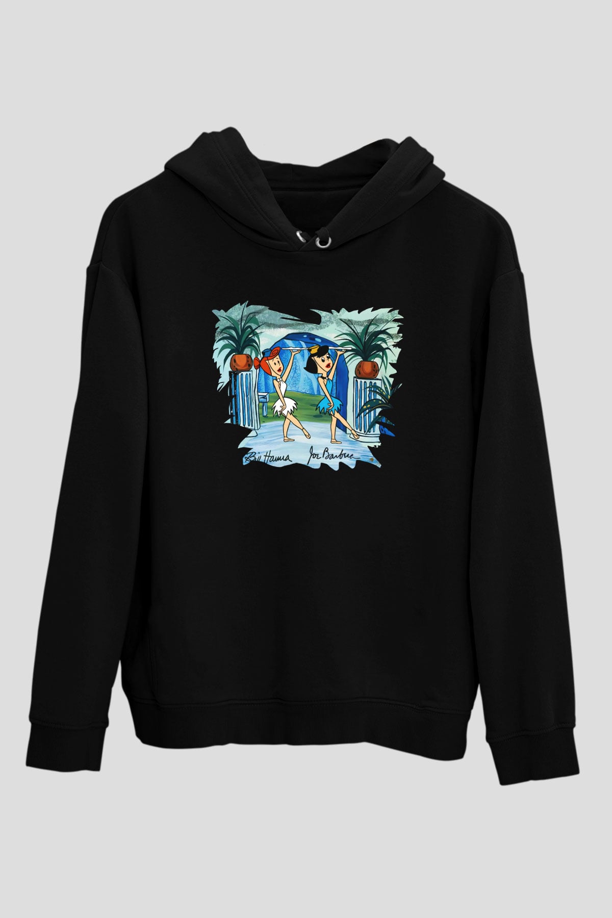 The Flintstones Taş Devri Siyah Unisex Kapüşonlu Sweatshirt