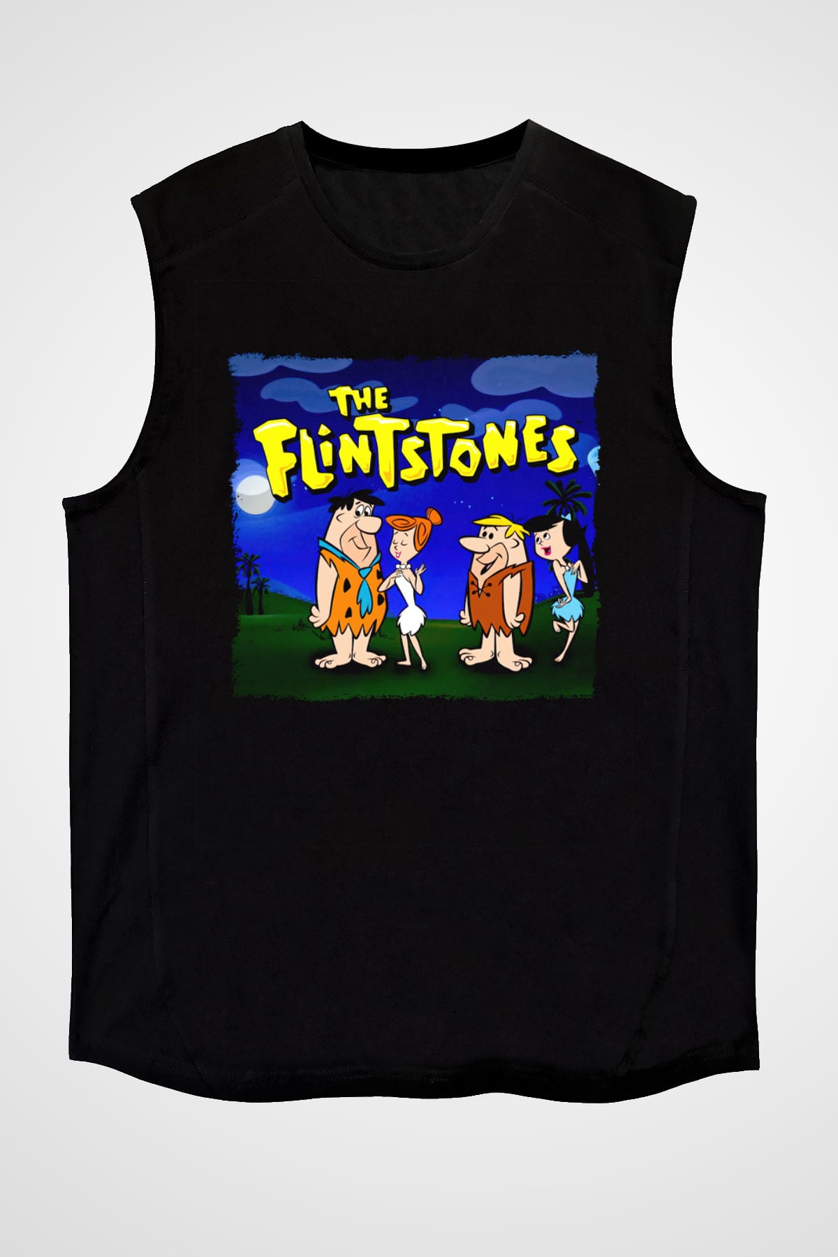The Flintstones Taş Devri Siyah Unisex  Kolsuz Tişört