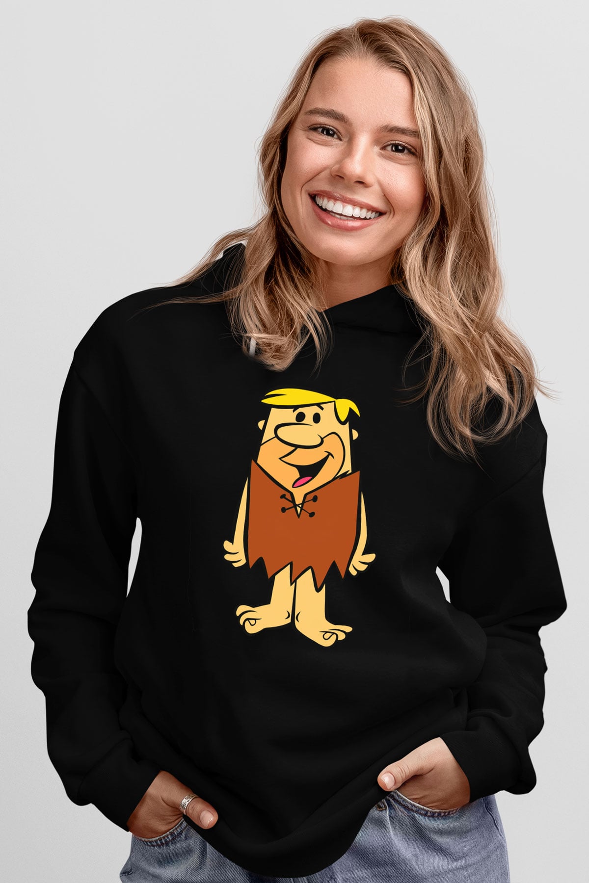 The Flintstones Taş Devri Siyah Unisex Kapüşonlu Sweatshirt