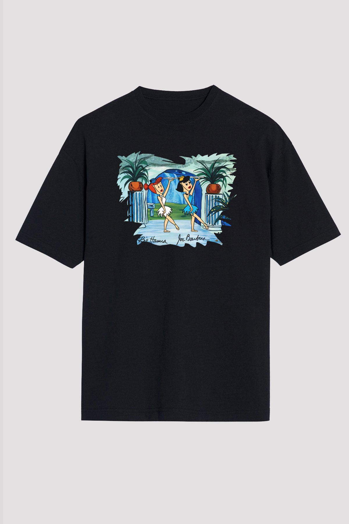 The Flintstones Taş Devri Siyah Unisex Oversize Tişört