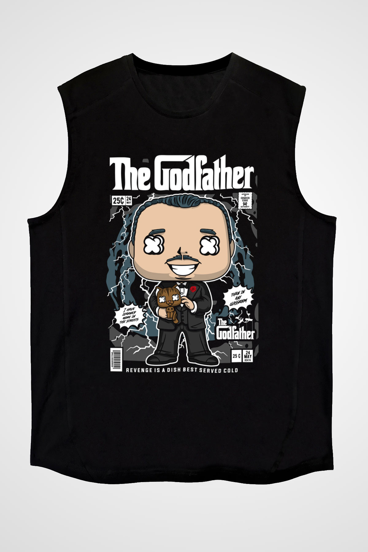 The Godfather Baskılı Unisex Siyah Kolsuz Tişört