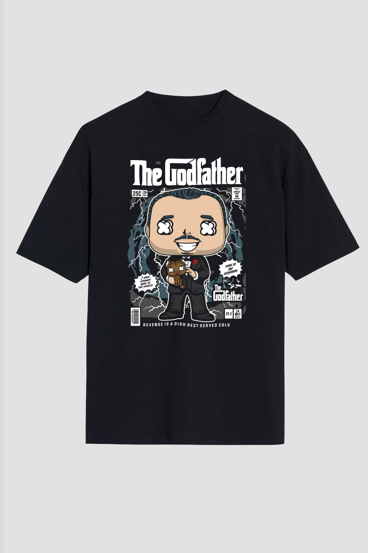 The Godfather Baskılı Unisex Siyah Oversize Tişört