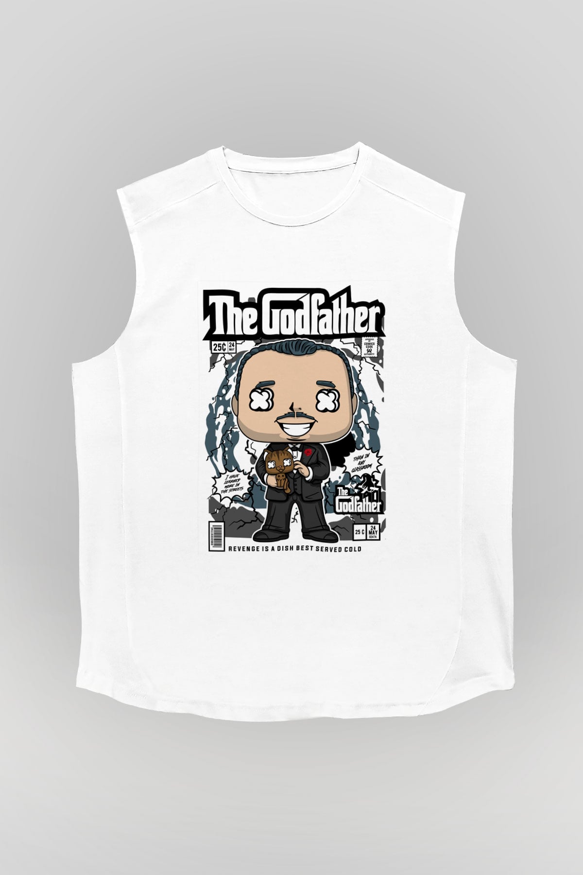The Godfather Corleone Baskılı Unisex Beyaz Kolsuz Tişört