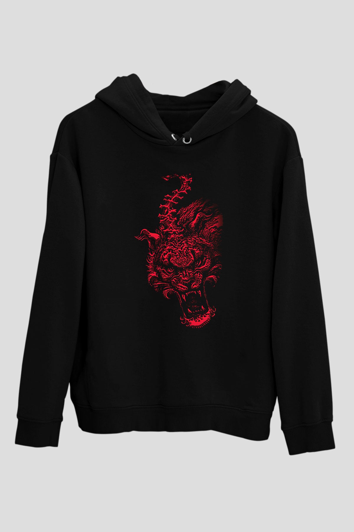 The Hu Baskılı Unisex Siyah Kapüşonlu Sweatshirt