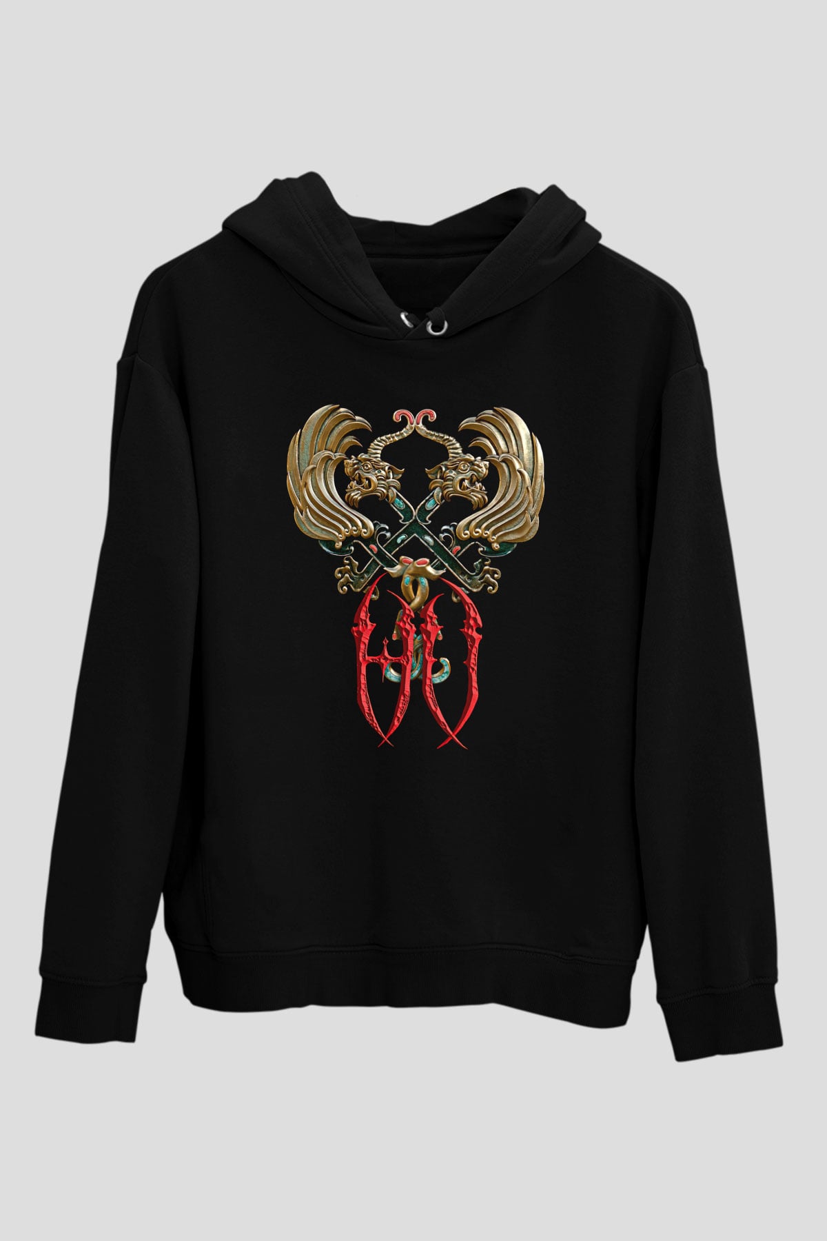 The Hu Baskılı Unisex Siyah Kapüşonlu Sweatshirt