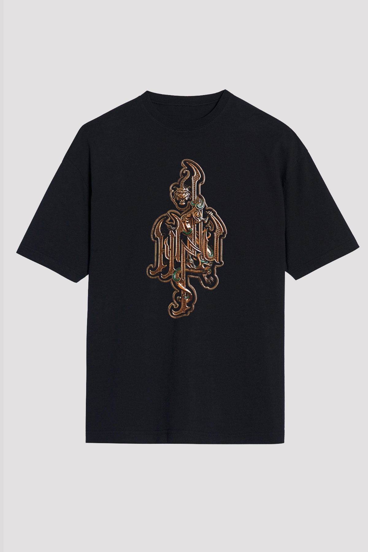 The Hu Baskılı Unisex Siyah Oversize Tişört - Tshirt