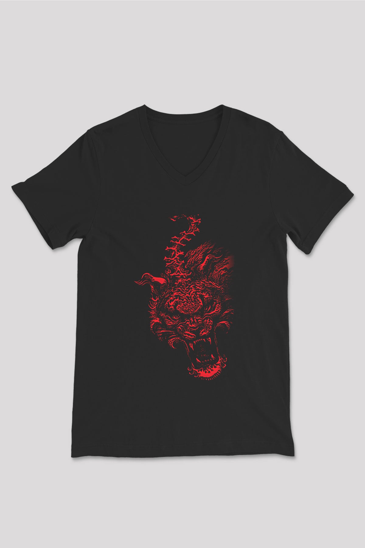 The Hu Baskılı Unisex Siyah V Yaka Tişört - Tshirt
