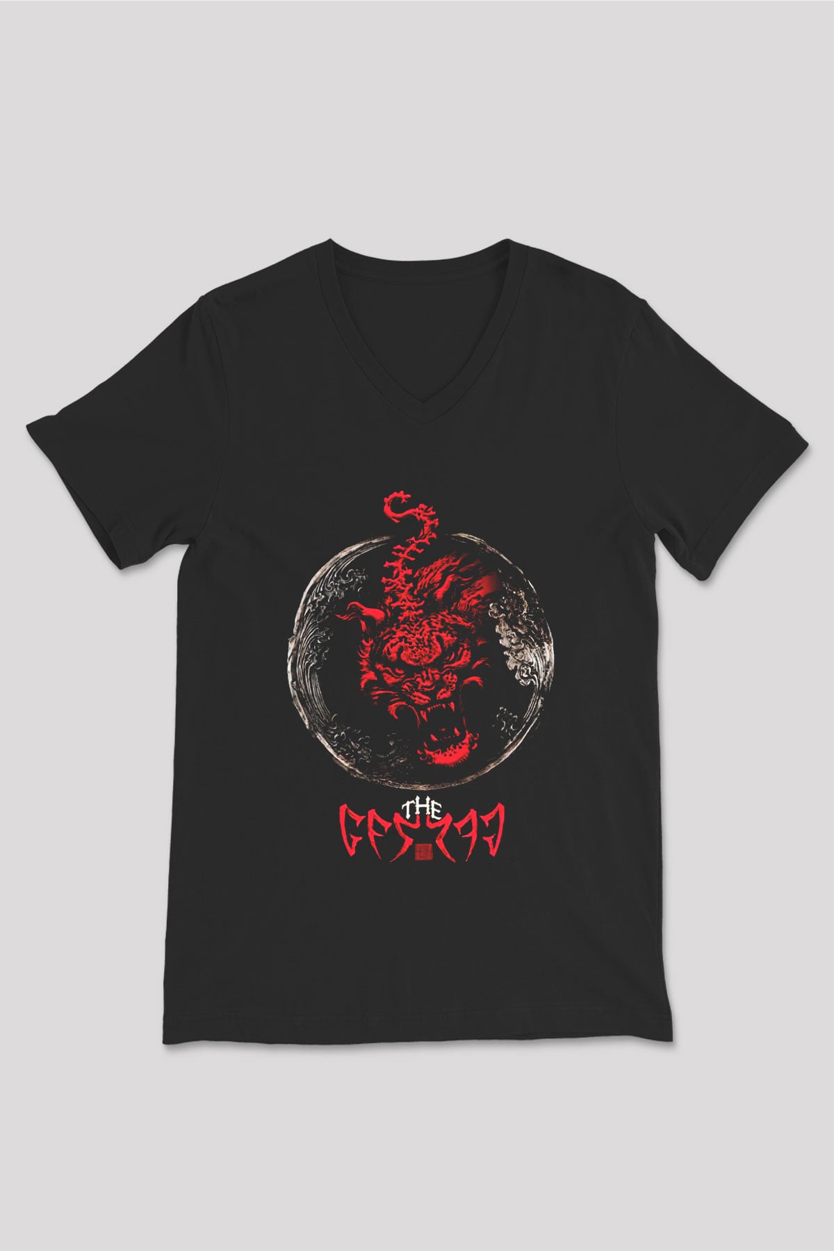 The Hu Baskılı Unisex Siyah V Yaka Tişört - Tshirt
