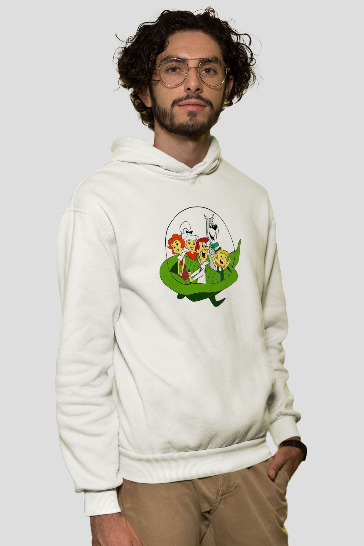 The Jetsons Jetsonlar Beyaz Unisex Kapşonlu Sweatshirt