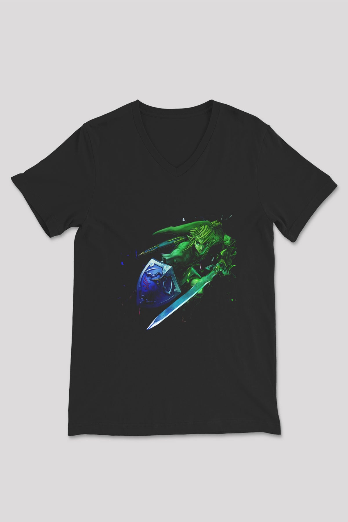 The Legend of Zelda Siyah Unisex  V Yaka Tişört