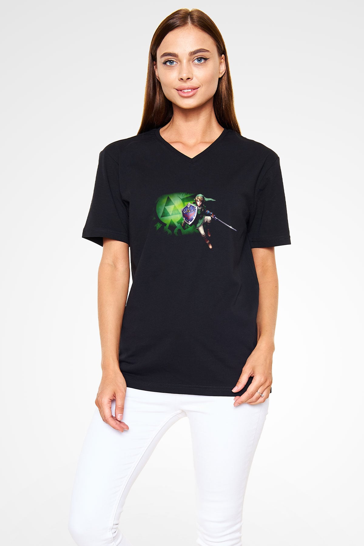The Legend of Zelda Siyah Unisex  V Yaka Tişört
