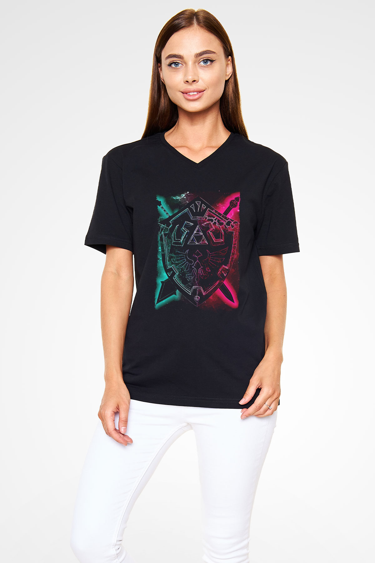 The Legend of Zelda Siyah Unisex  V Yaka Tişört
