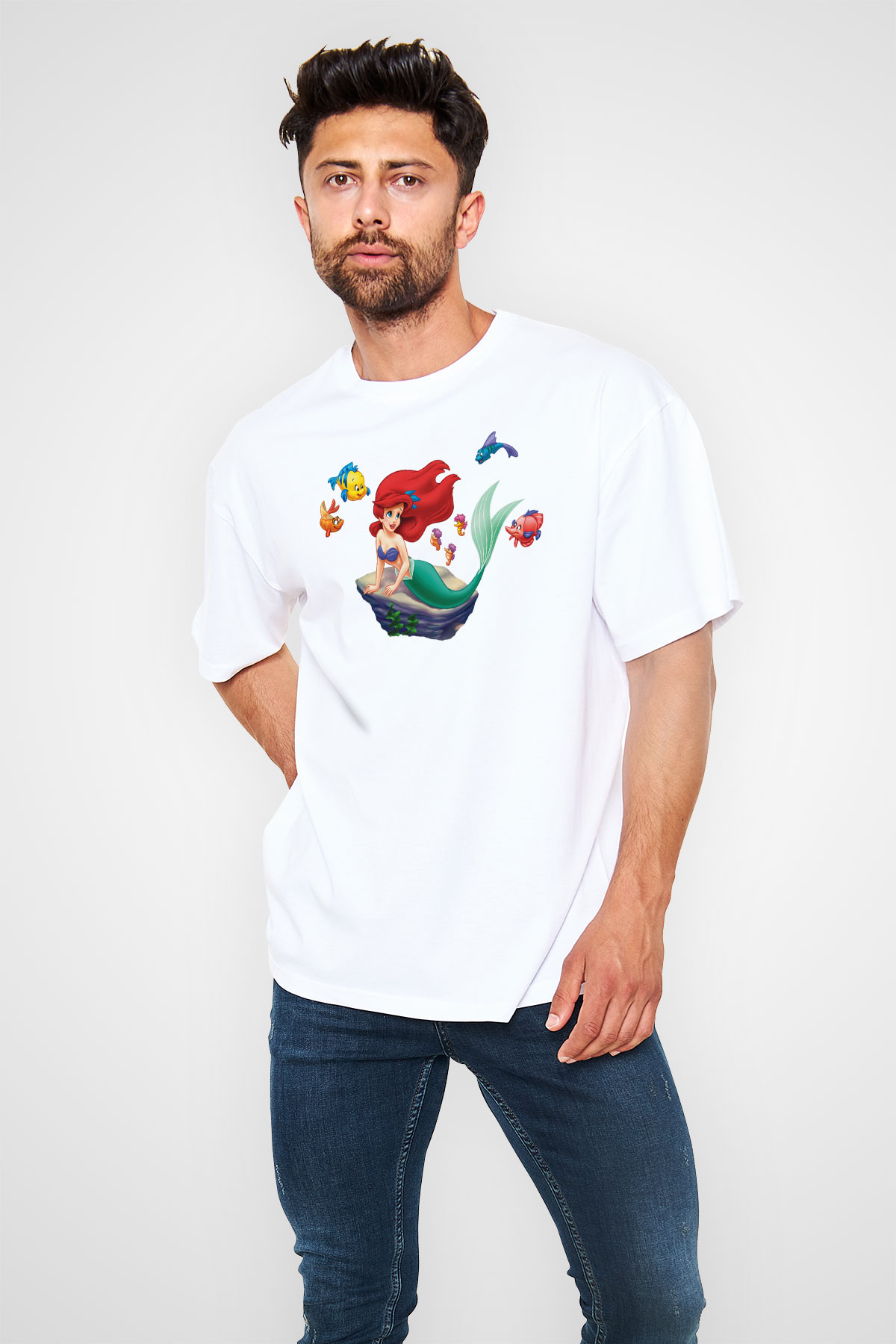 The Little Mermaid Beyaz Unisex Oversize Tişört T-Shirt