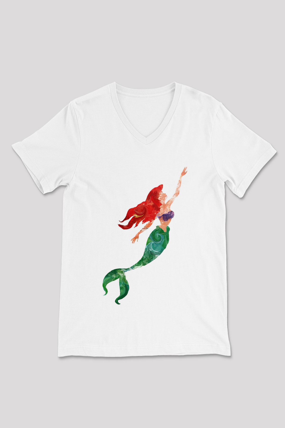 The Little Mermaid Beyaz Unisex V Yaka Tişört T-Shirt